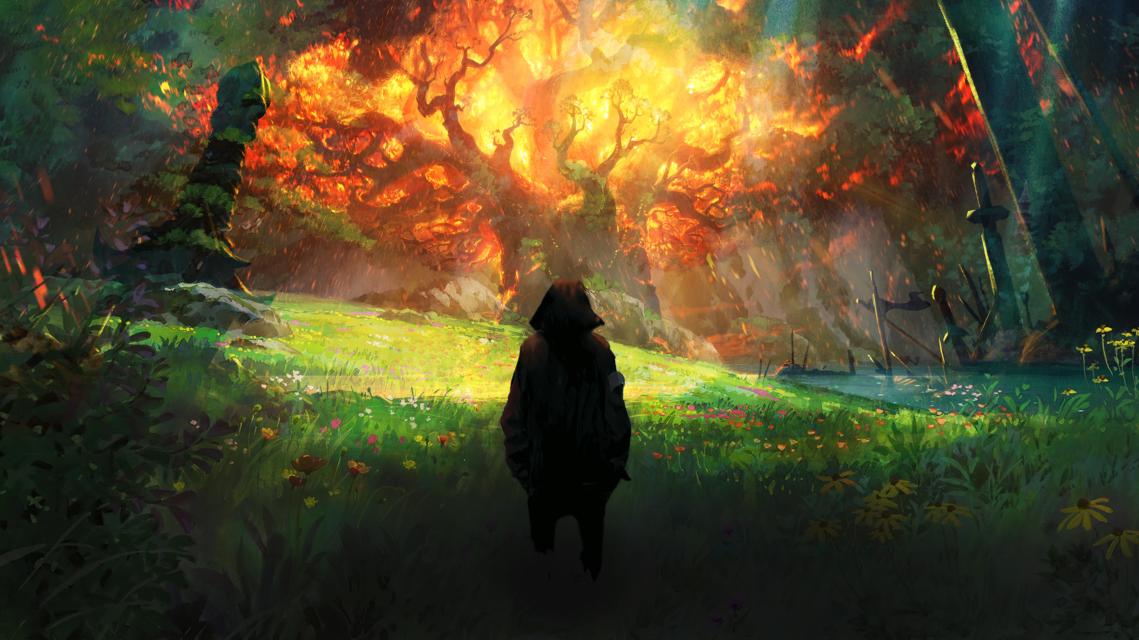 Landscape Nature Digital Digital Art Explosion Fire Fantasy Art WOW 3 3840x2160