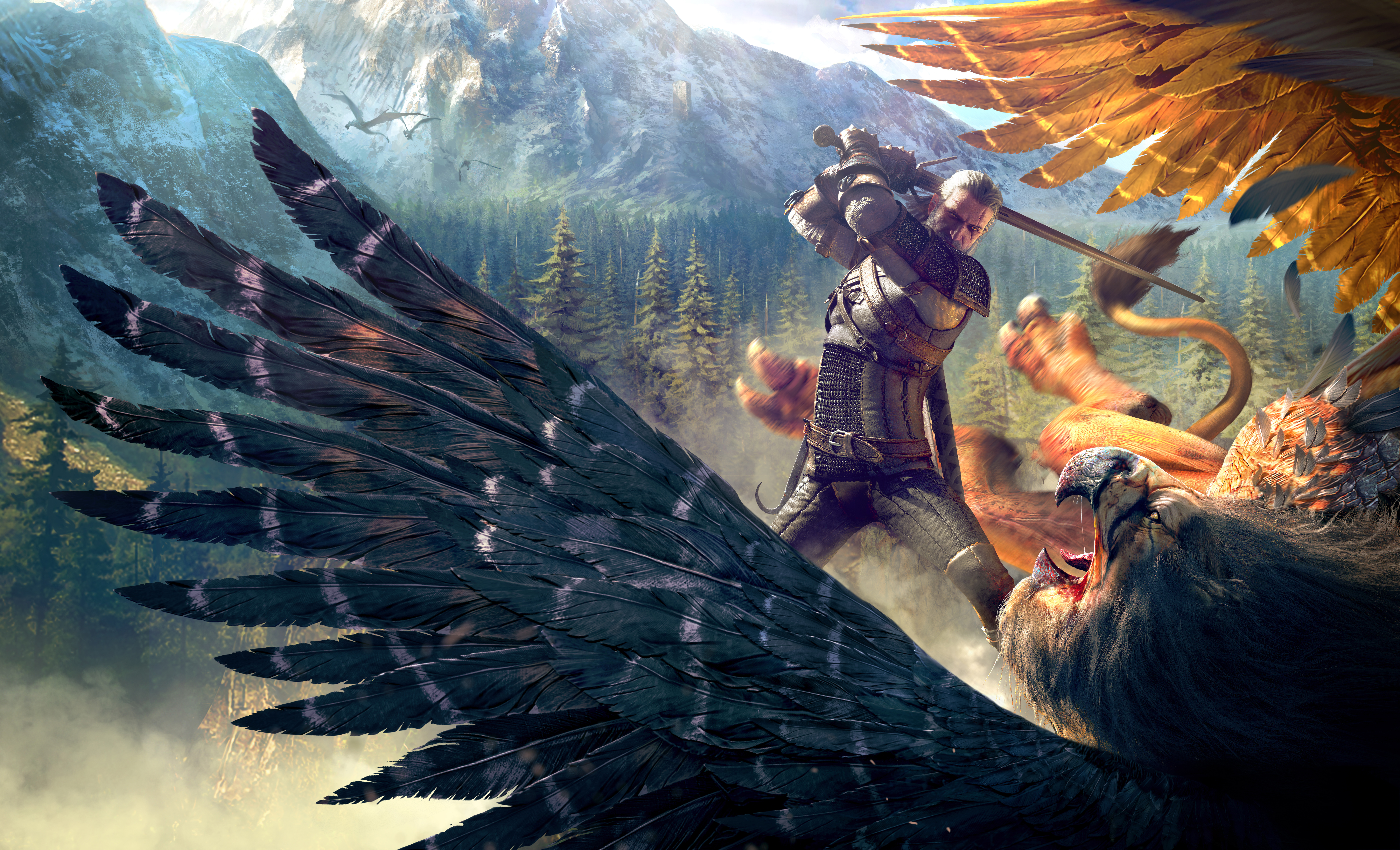 The Witcher 3 Wild Hunt Geralt Of Rivia Video Games Video Game Characters Griffins 10000x6071