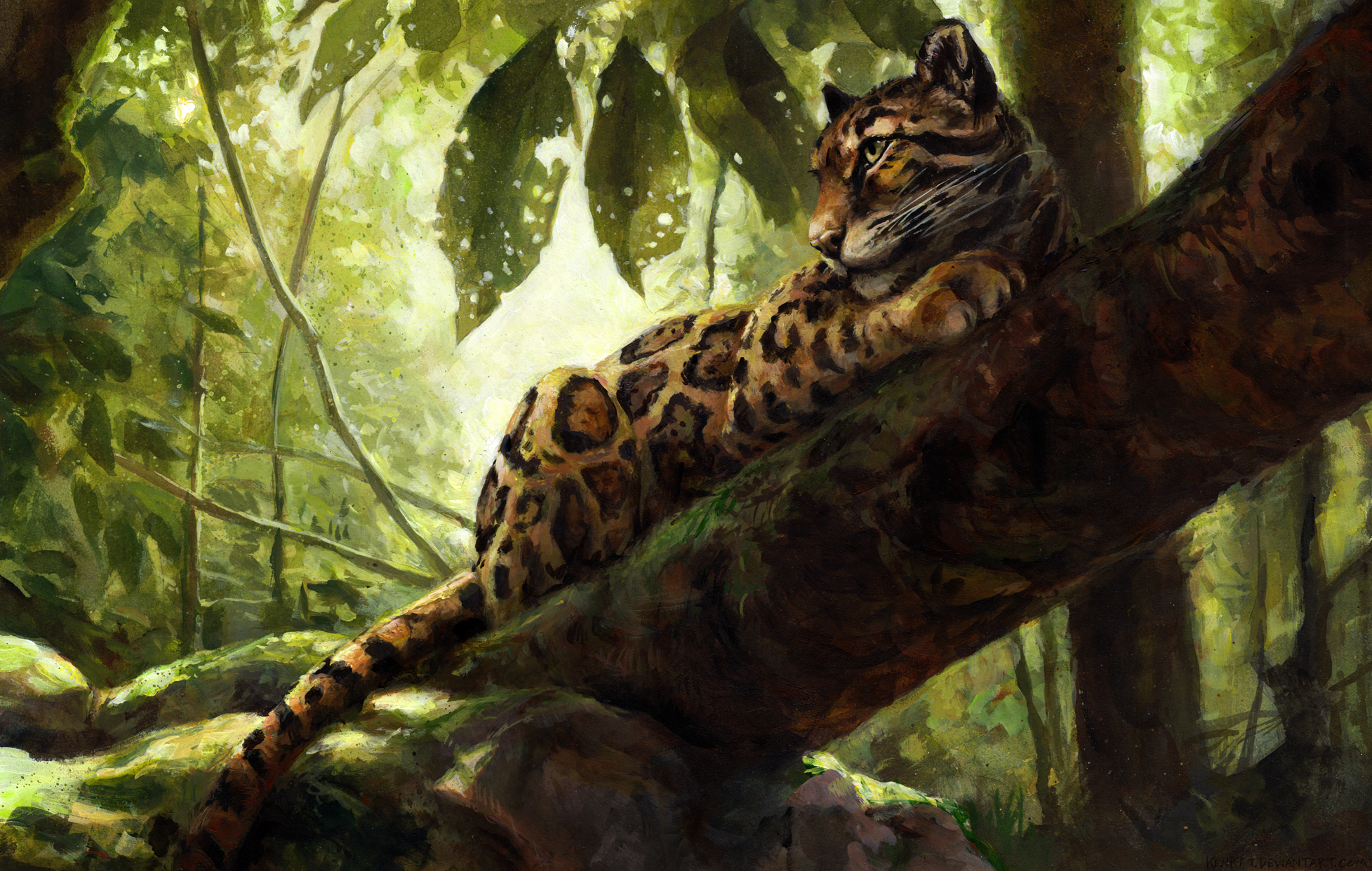 Artistic Big Cat Clouded Leopard Jungle Painting Predator Animal 1955x1242