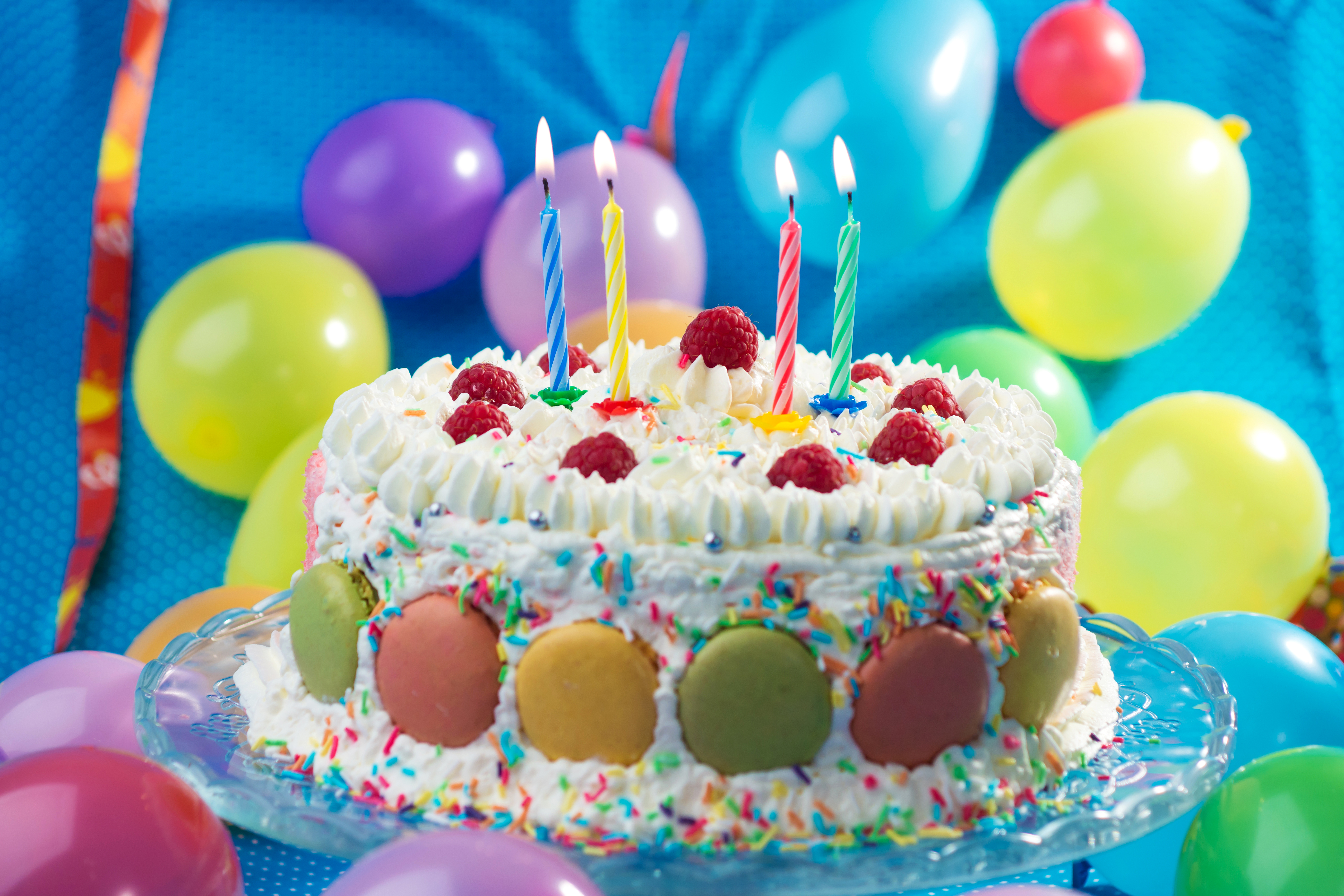 Balloon Birthday Cake Candle Colors Cream Macaron Pastry 6000x4000