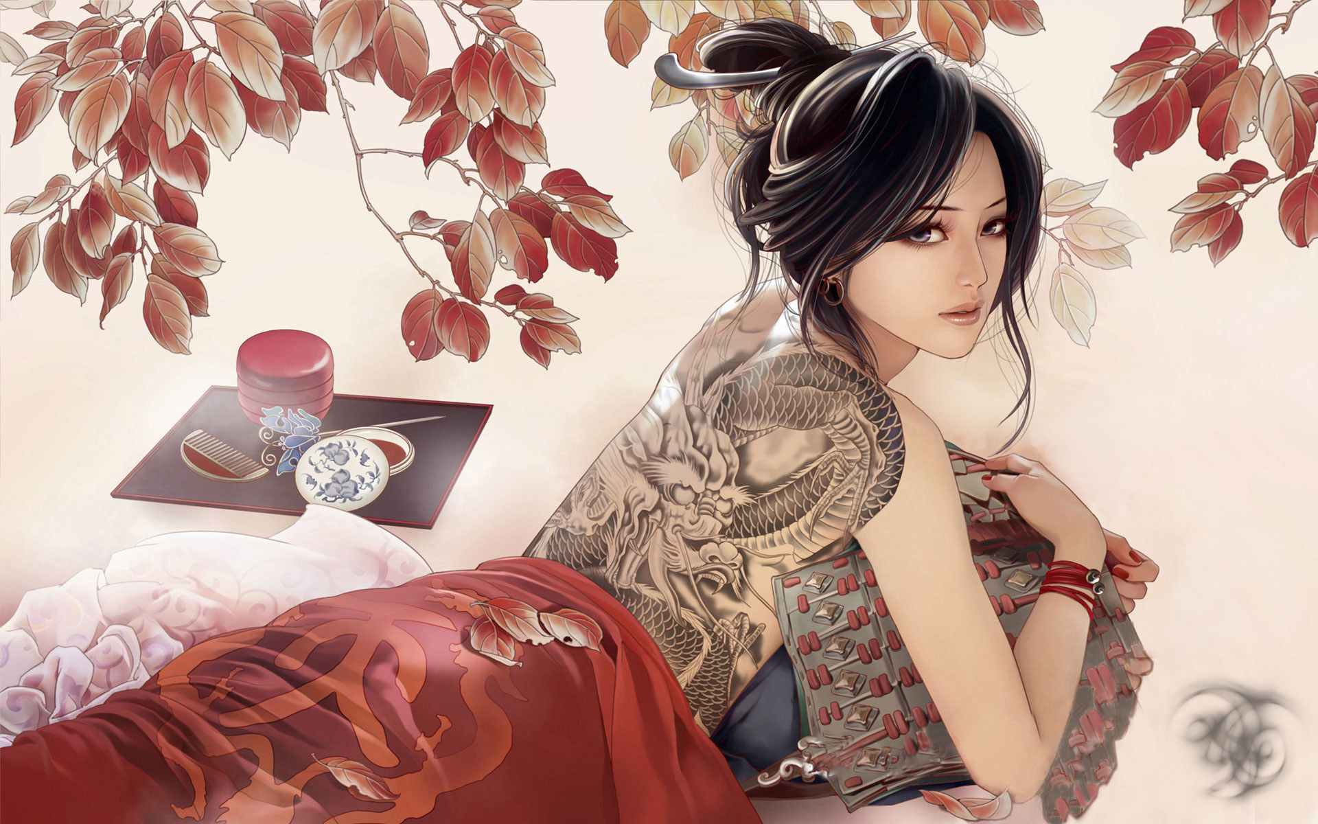 Chinese Dragon Tattoo Tea Woman 1920x1200
