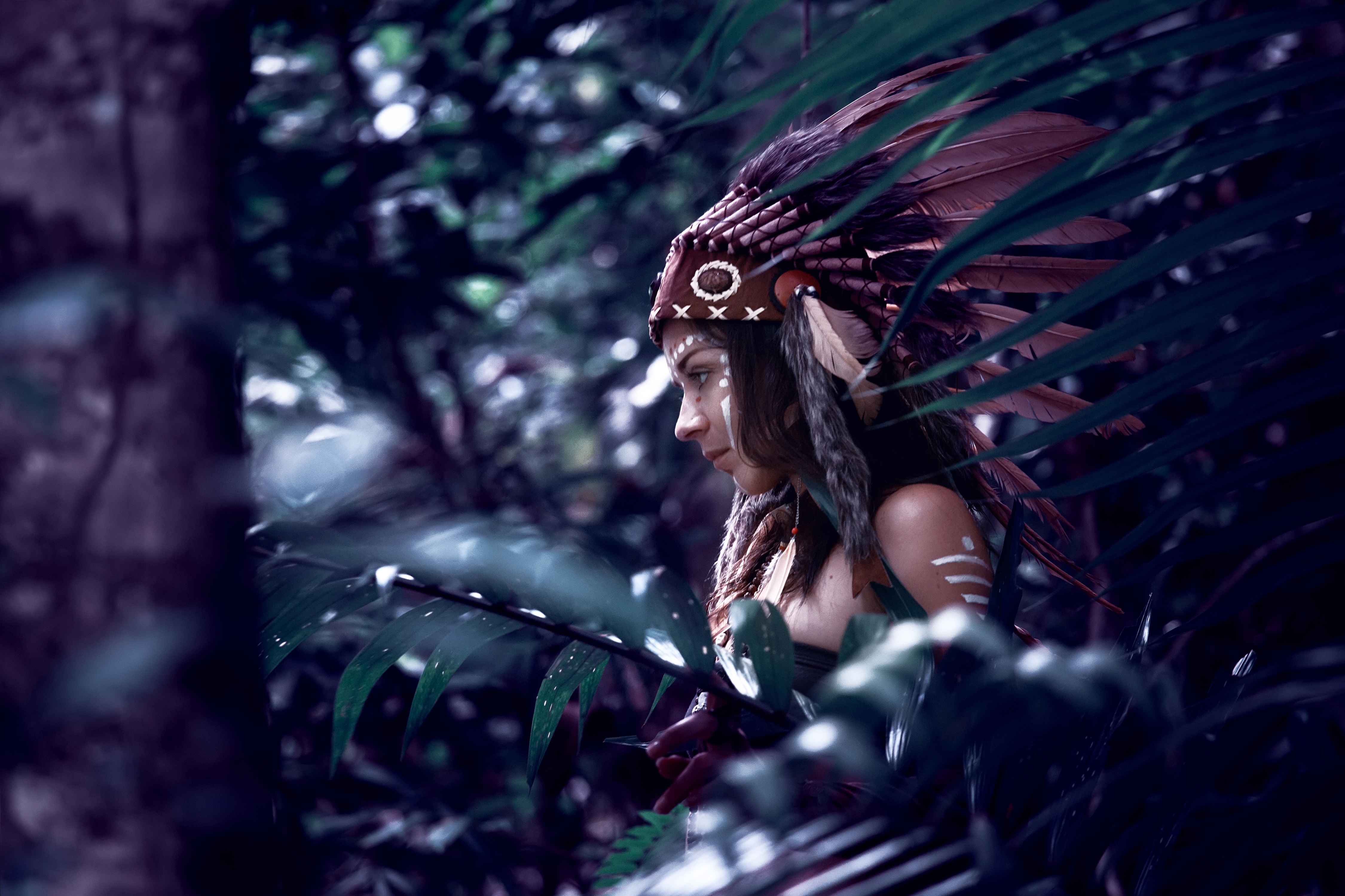 Bokeh Feather Girl Native American Woman 4500x2999