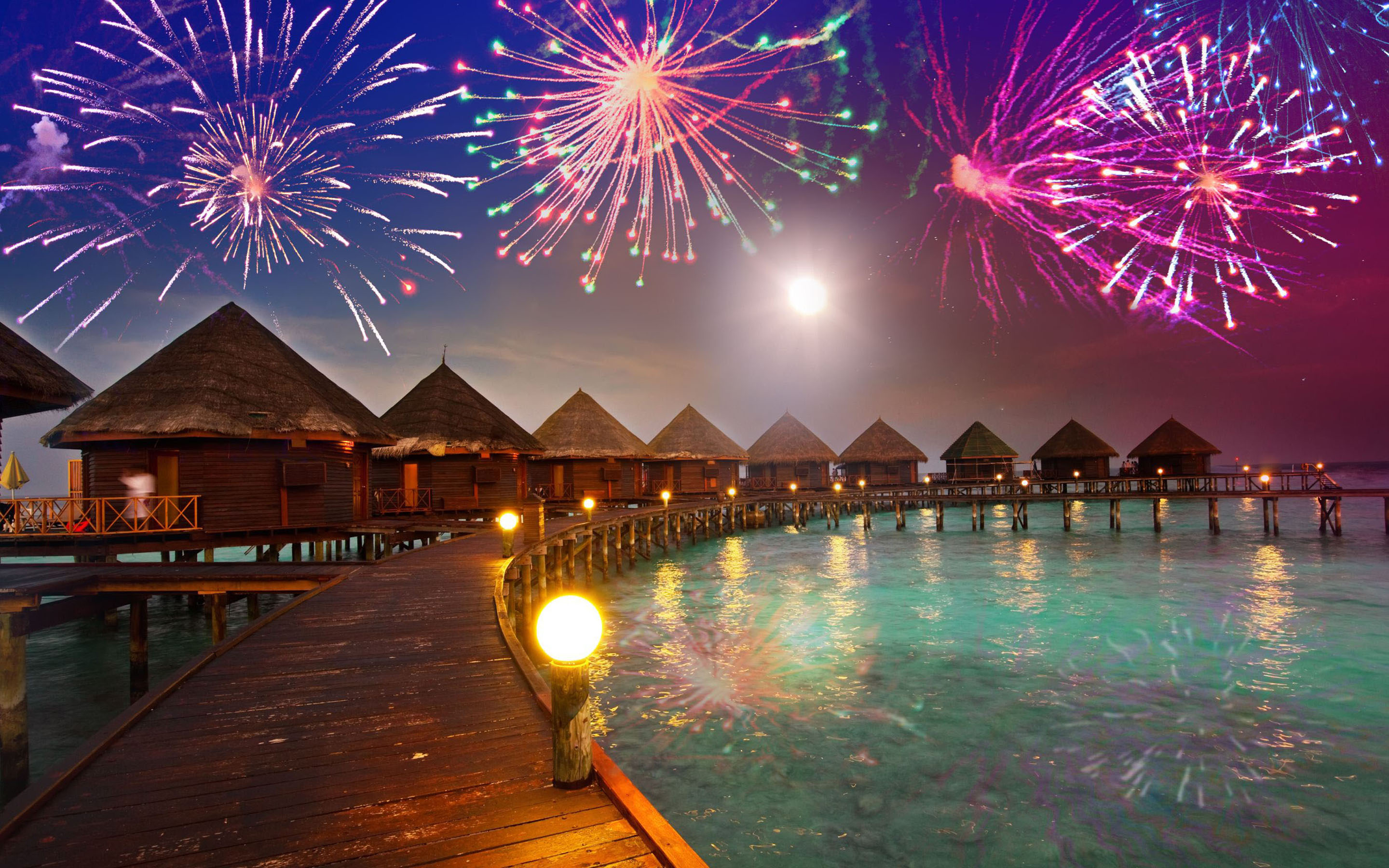 Colorful Fireworks Maldives New Year 2880x1800