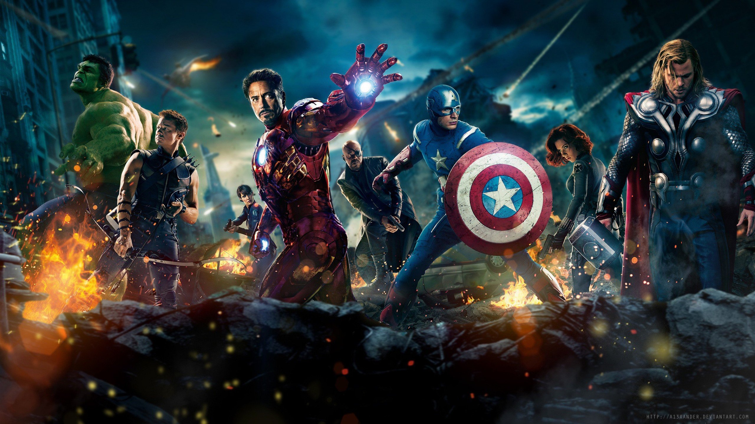 Avengers Black Widow Captain America Chris Evans Chris Hemsworth Cobie Smulders Hawkeye Hulk Iron Ma 2560x1440
