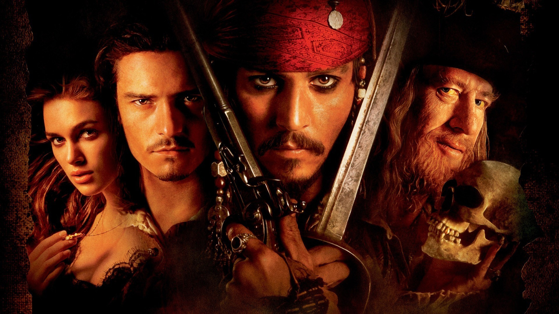 Elizabeth Swann Geoffrey Rush Hector Barbossa Jack Sparrow Johnny Depp Keira Knightley Orlando Bloom 1920x1080