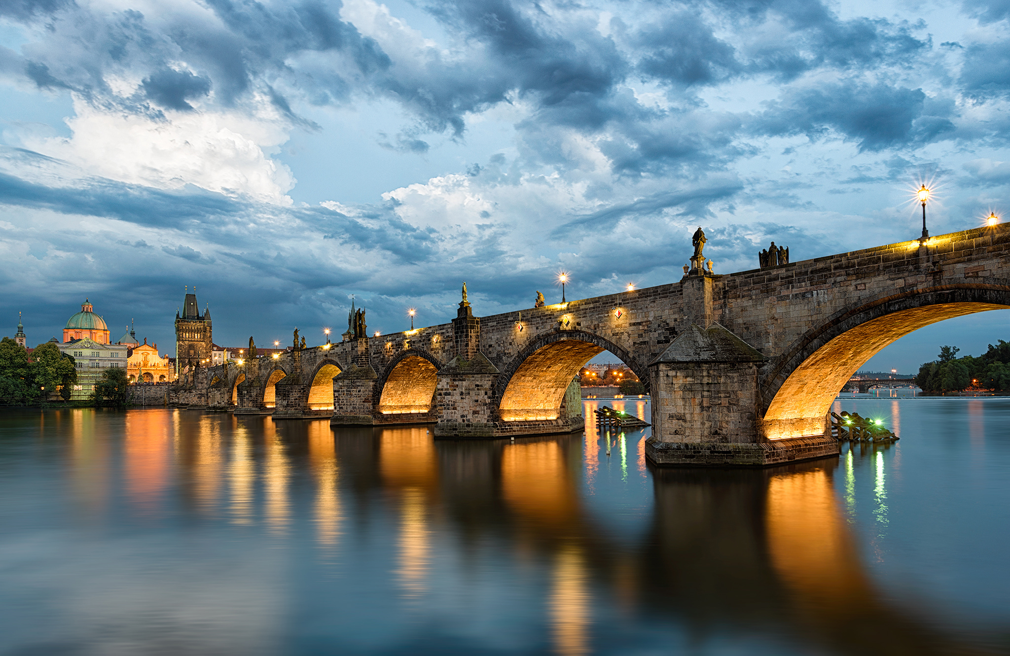 Bridge Charles Bridge Czech Republic Light Prague Reflection River 2048x1331