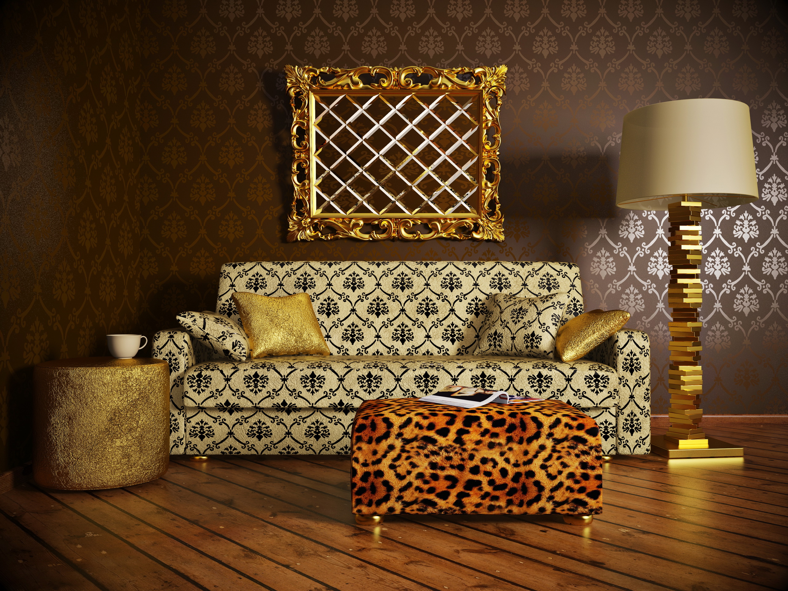 Couch Furniture Golden Lamp Room 2560x1920