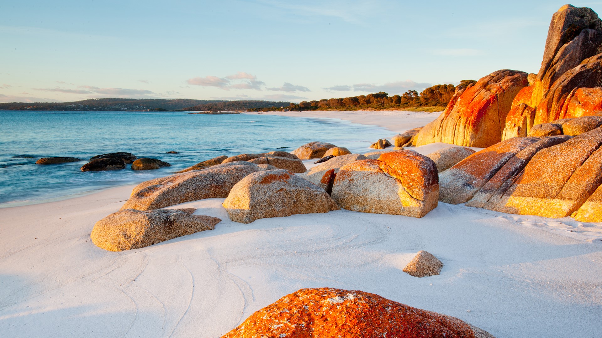 Nature Landscape Sand Rocks Mountains Sky Clouds Sunset Water Beach Coast Lichen Tasmania Australia 1920x1080