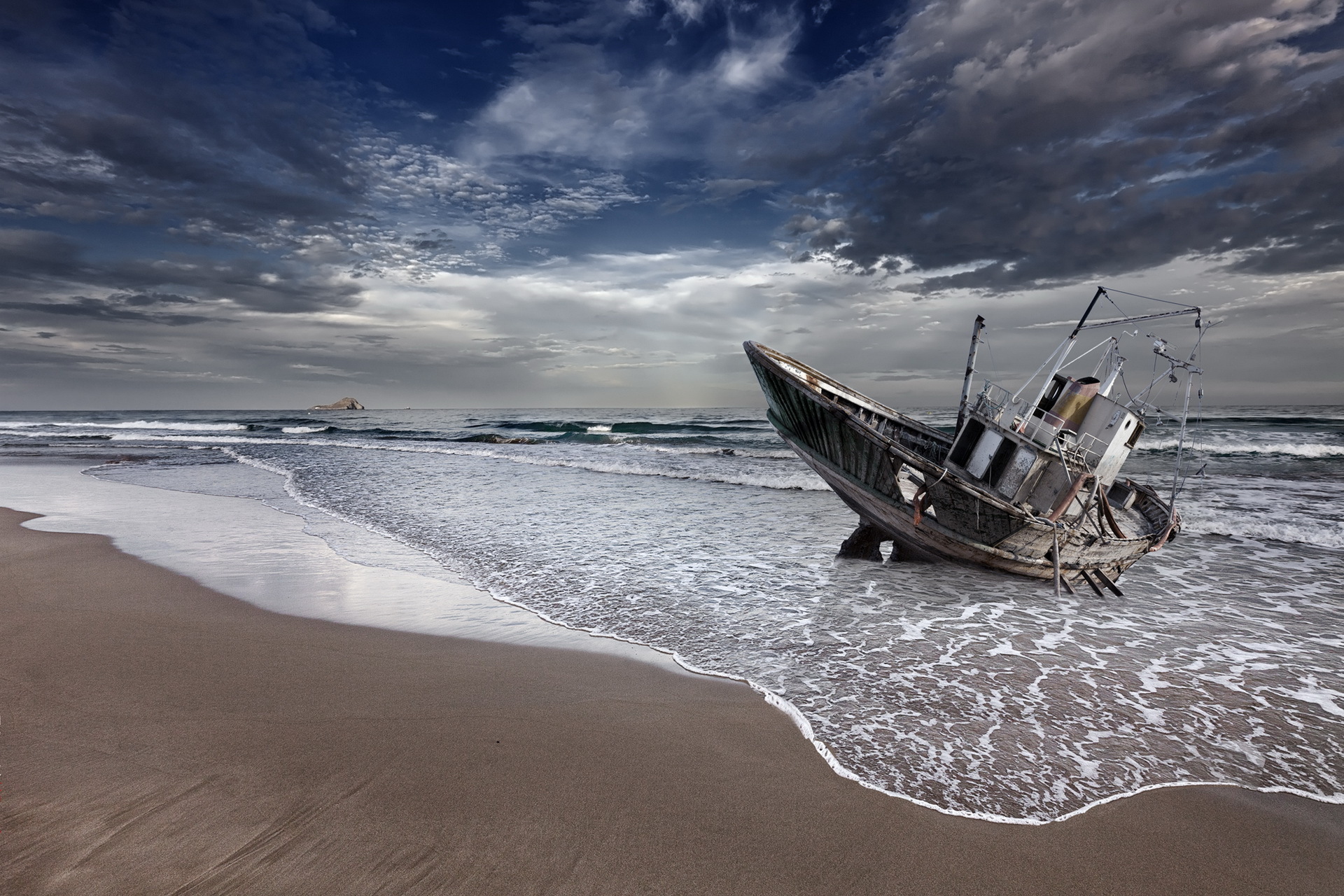 Beach Cloud Ocean Sand Shipwreck Sky 1920x1280