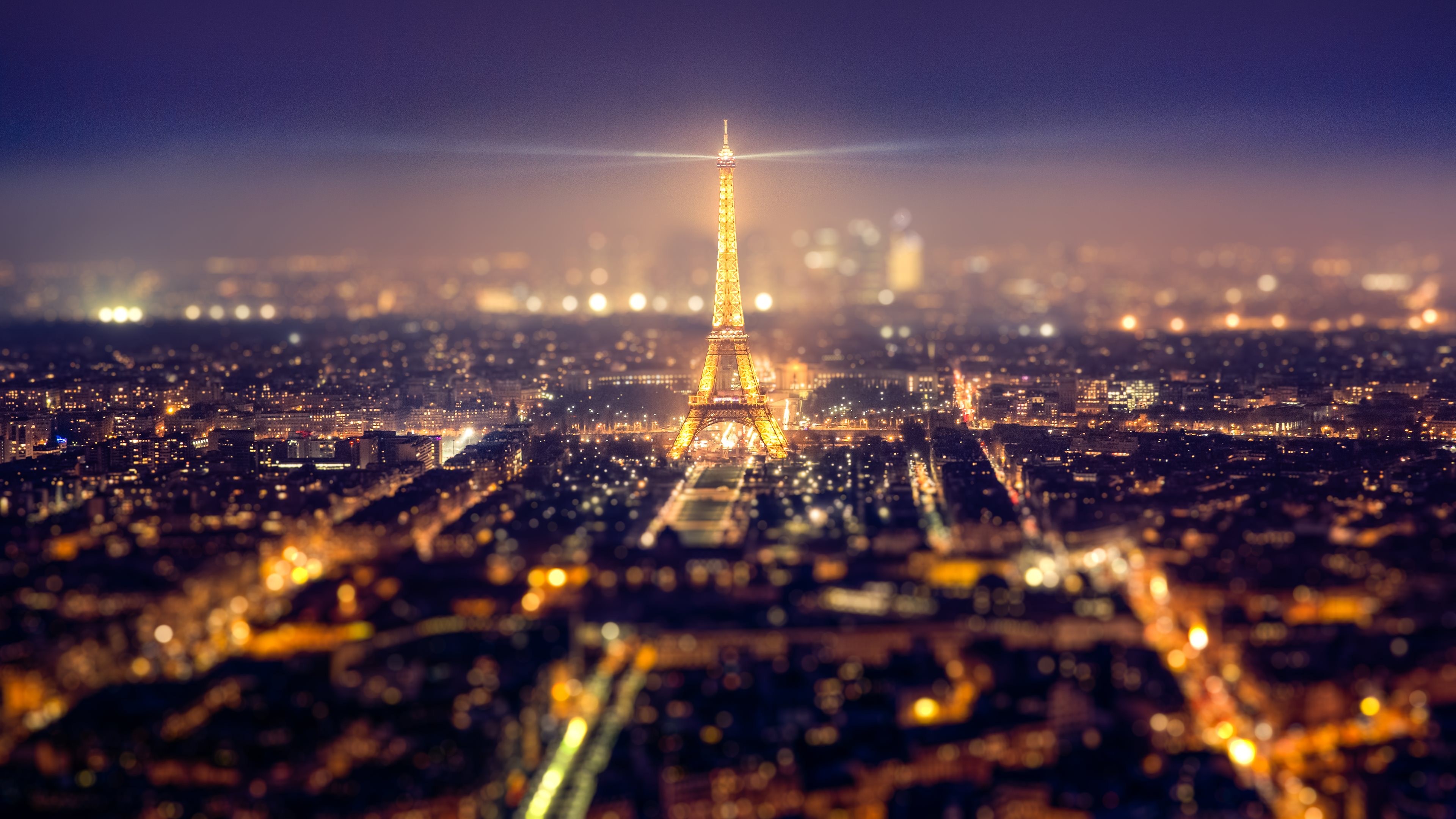 Cityscape Eiffel Tower France Monument Night Paris 3840x2160