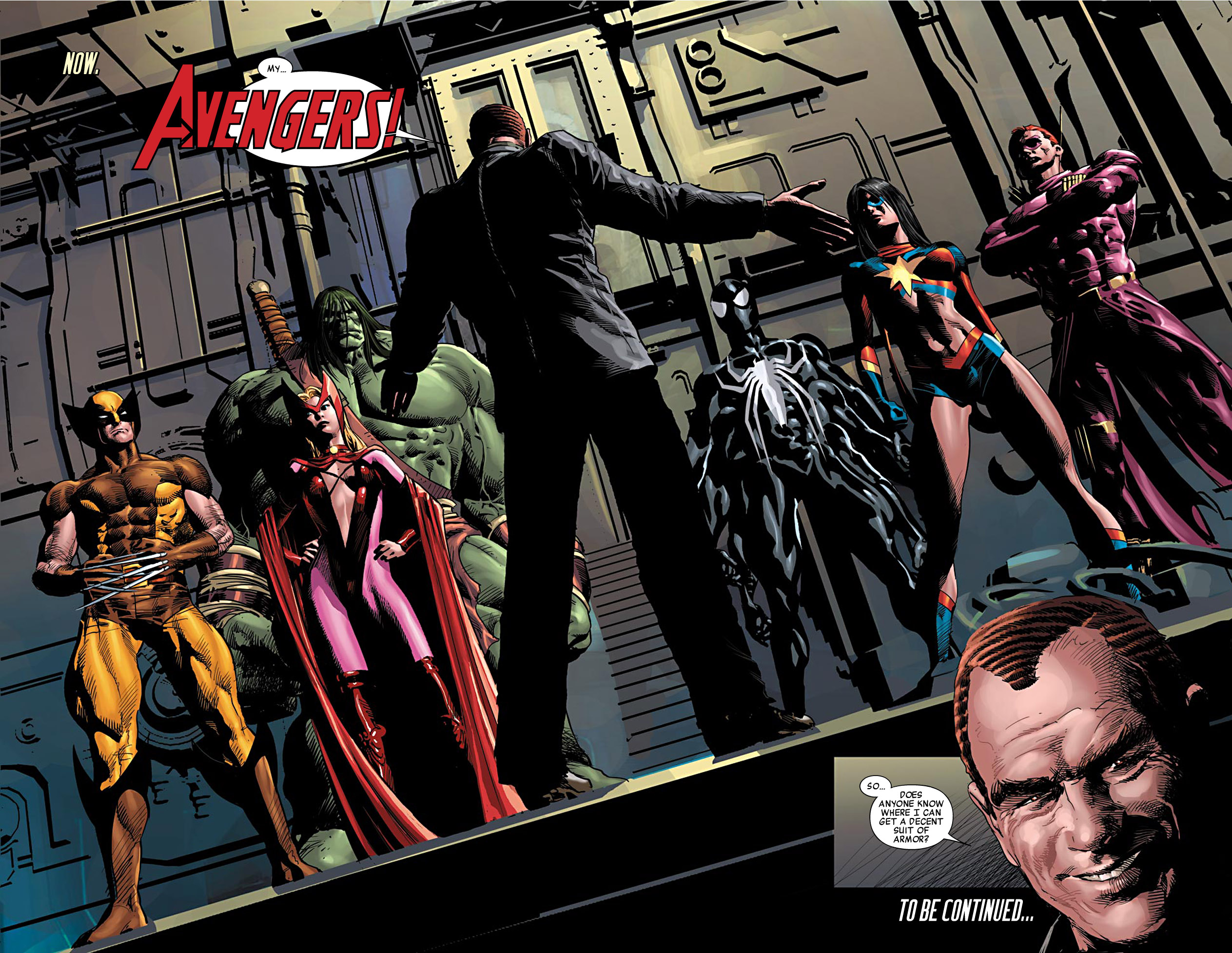 Captain Marvel Hawkeye Hulk Nick Fury Scarlet Witch Venom Wolverine 2527x1955