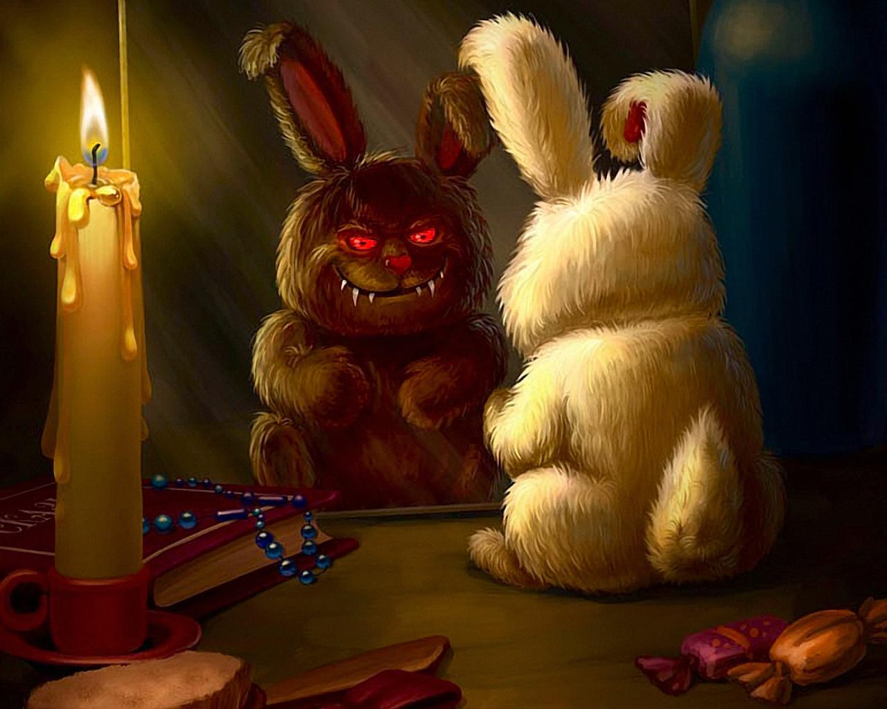 Bunny Candle Evil Horror Smile 1280x1024