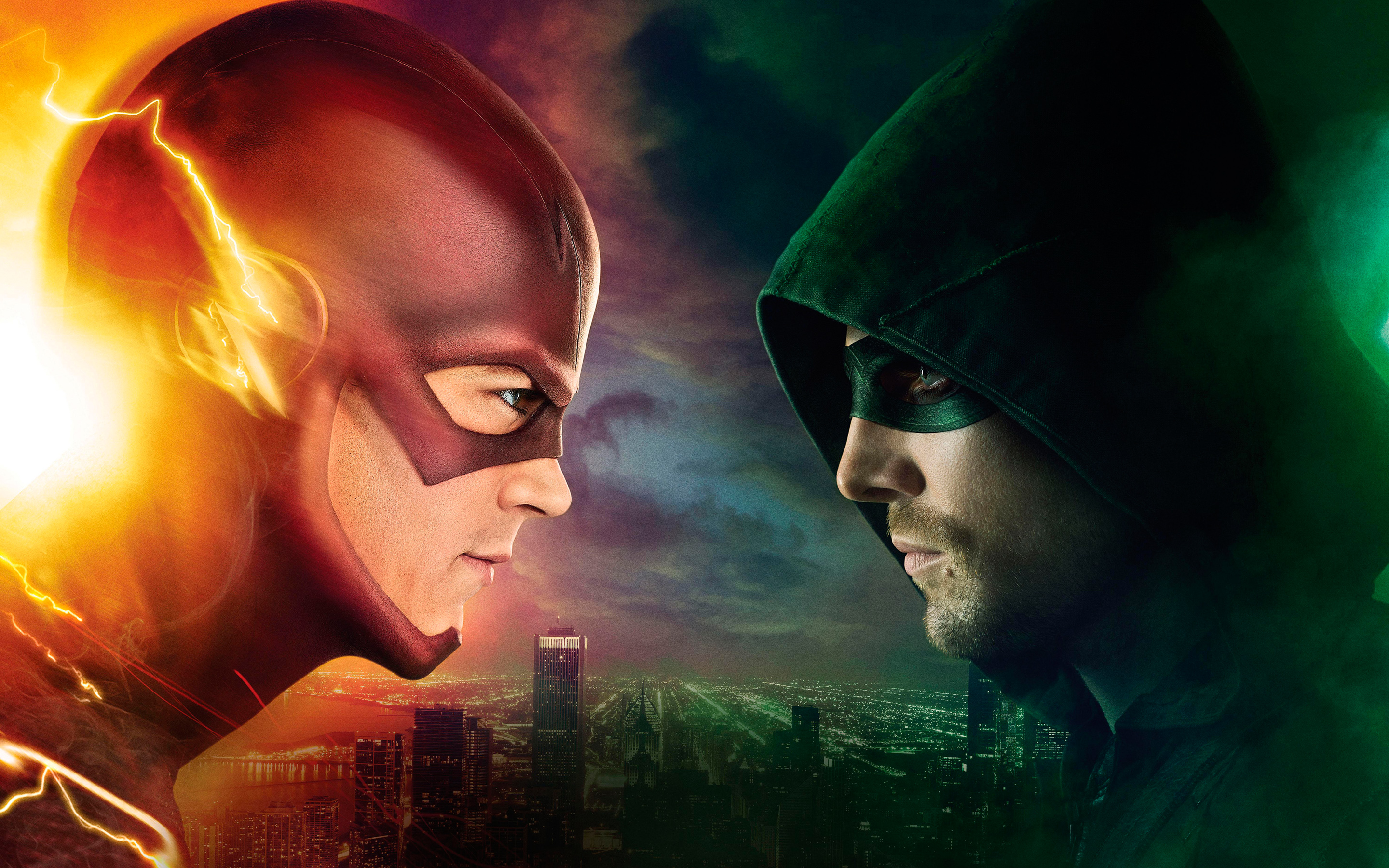 Arrow Tv Show Arrowverse Barry Allen Flash Grant Gustin Green Arrow Oliver Queen Stephen Amell The F 2880x1800