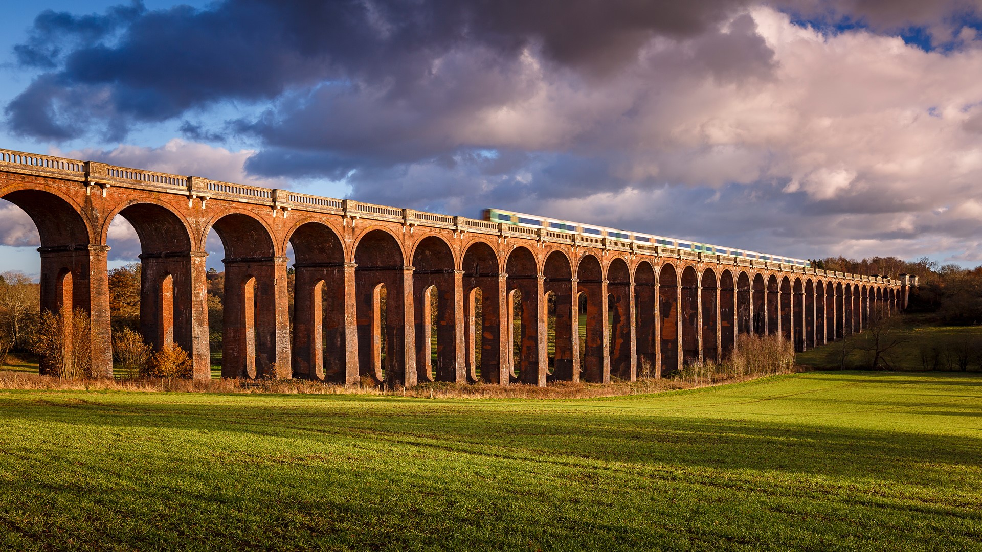Nature Landscape Bridge Grass Field Clouds Trees Ouse Valley Viaduct Sussex England UK 1920x1080