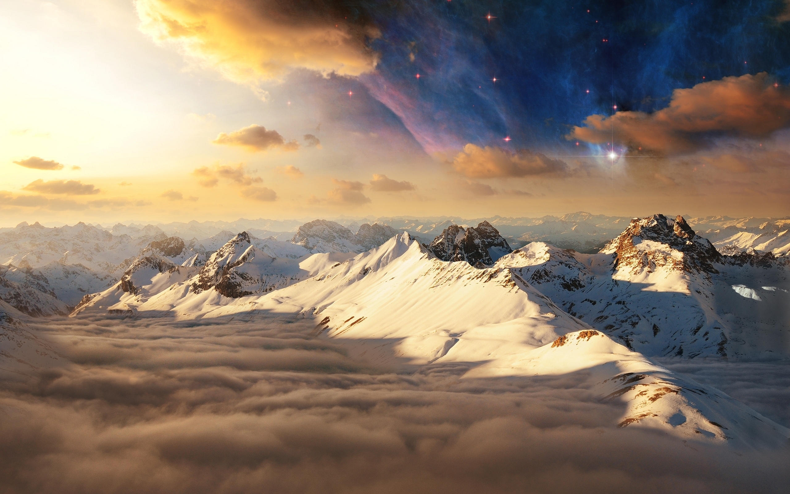Cloud Earth Landscape Sky Starry Sky Stars Winter 2560x1600
