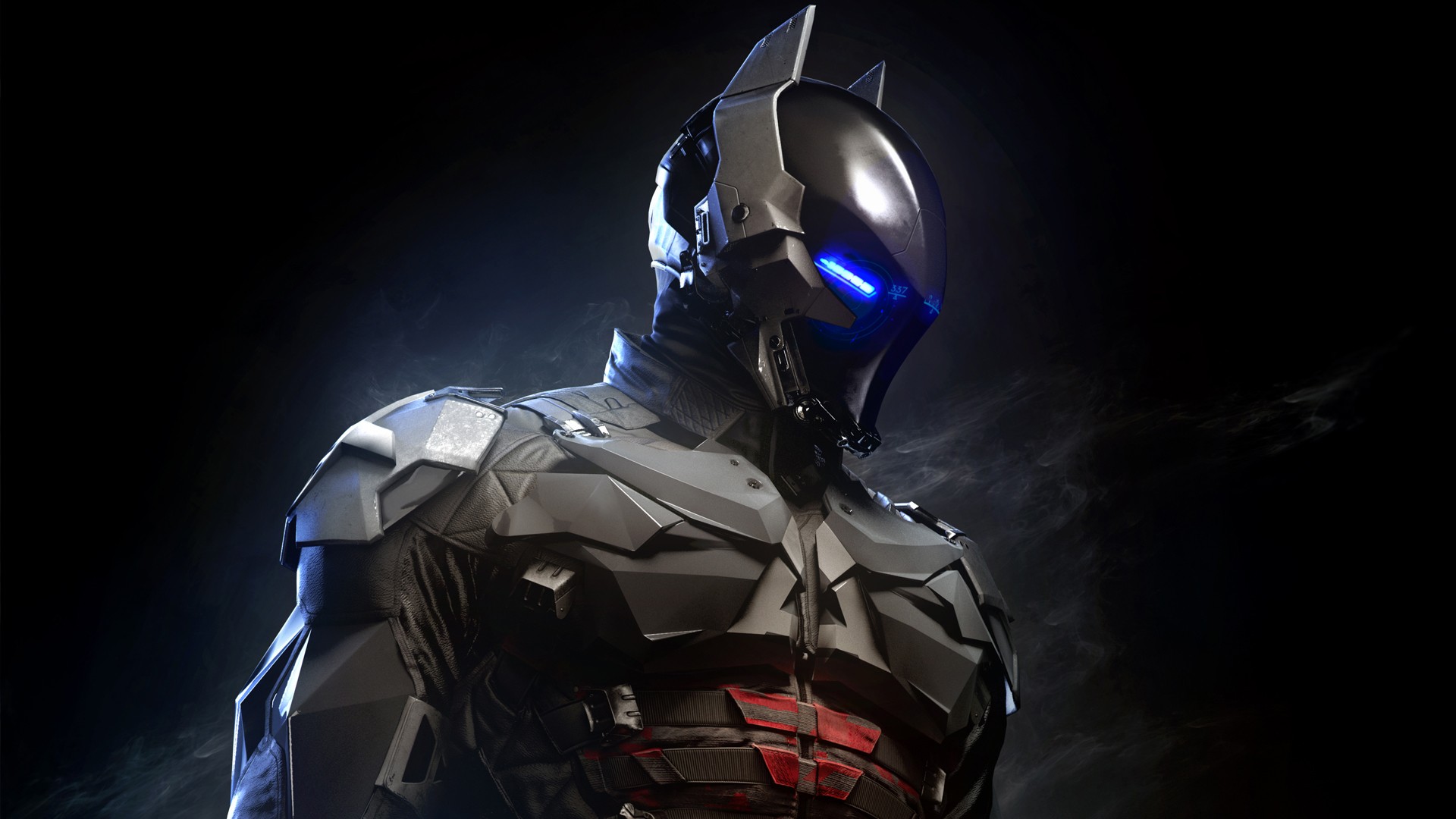 Arkham Knight Dc Comics Armor Batman Arkham Knight Blue Eyes Glowing Eyes Man Mask 1920x1080