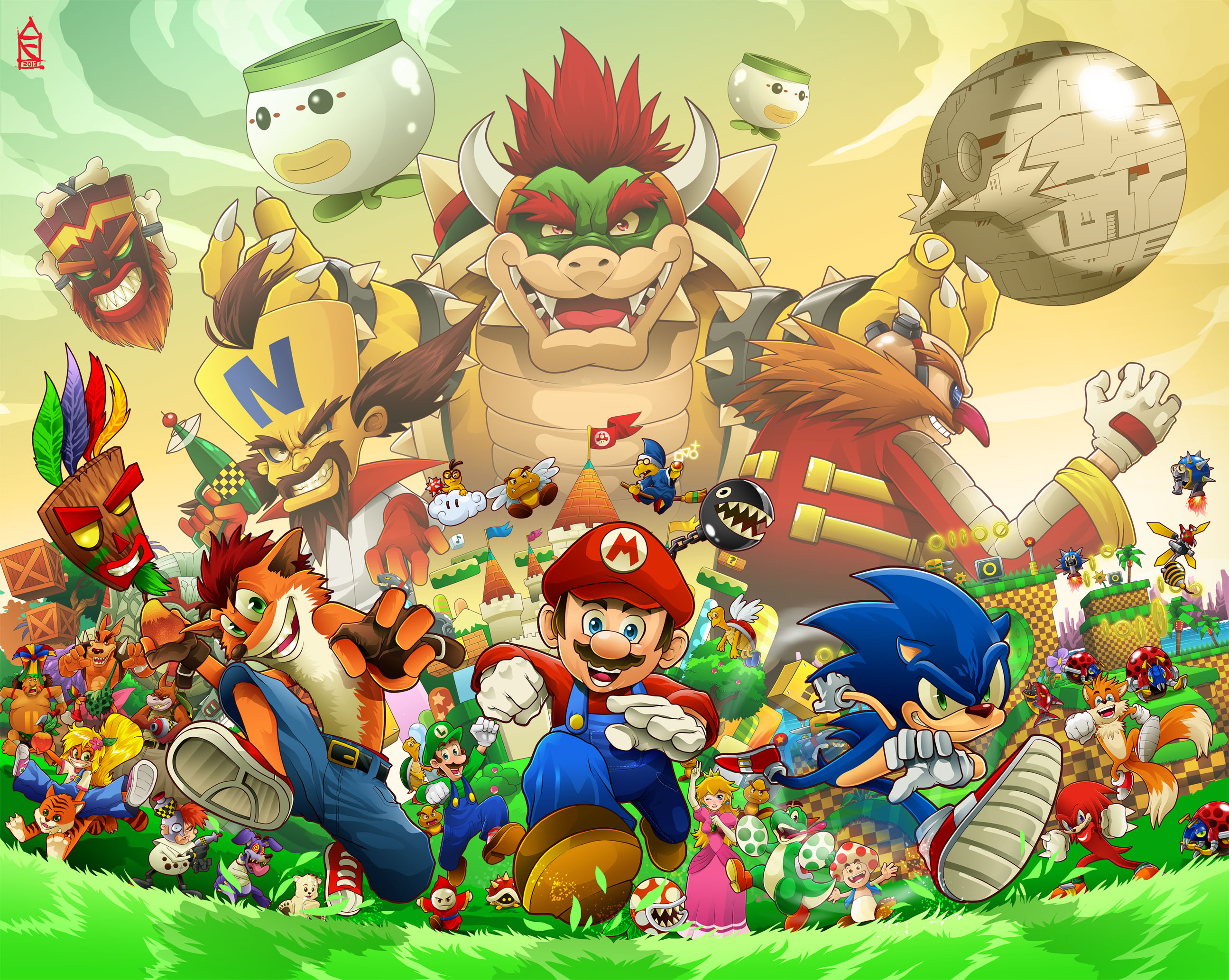 Bowser Crash Bandicoot Character Crossover Doctor Eggman Knuckles The Echidna Mario Miles Quot Tails 2591x2067