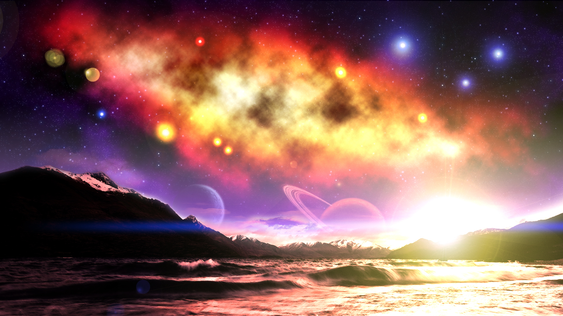 Nebula Planet Space Stars Sunrise 1920x1080