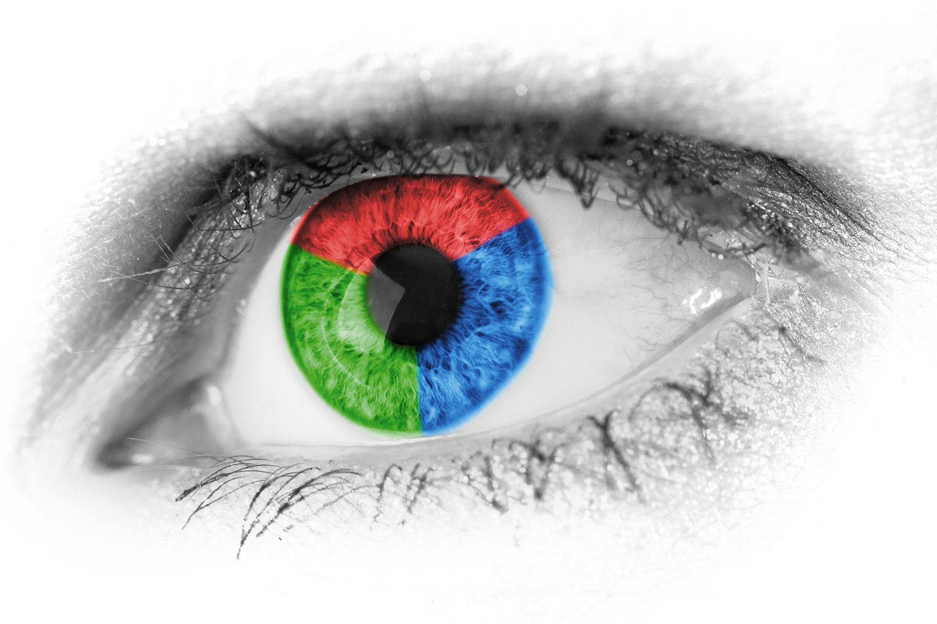 Blue Close Up Eye Green Red Selective Color 1920x1279
