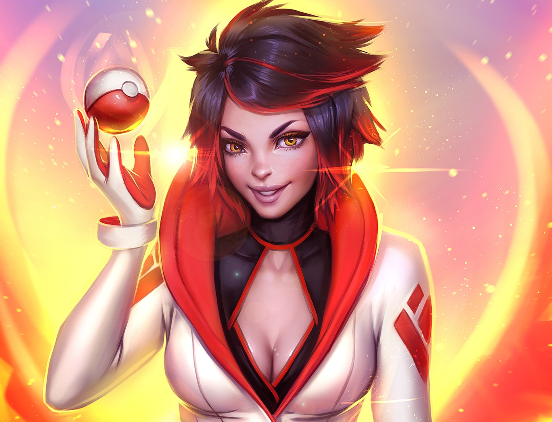 Girl Pokemon Go Short Hair Smile Team Valor Yellow Eyes 1920x1467