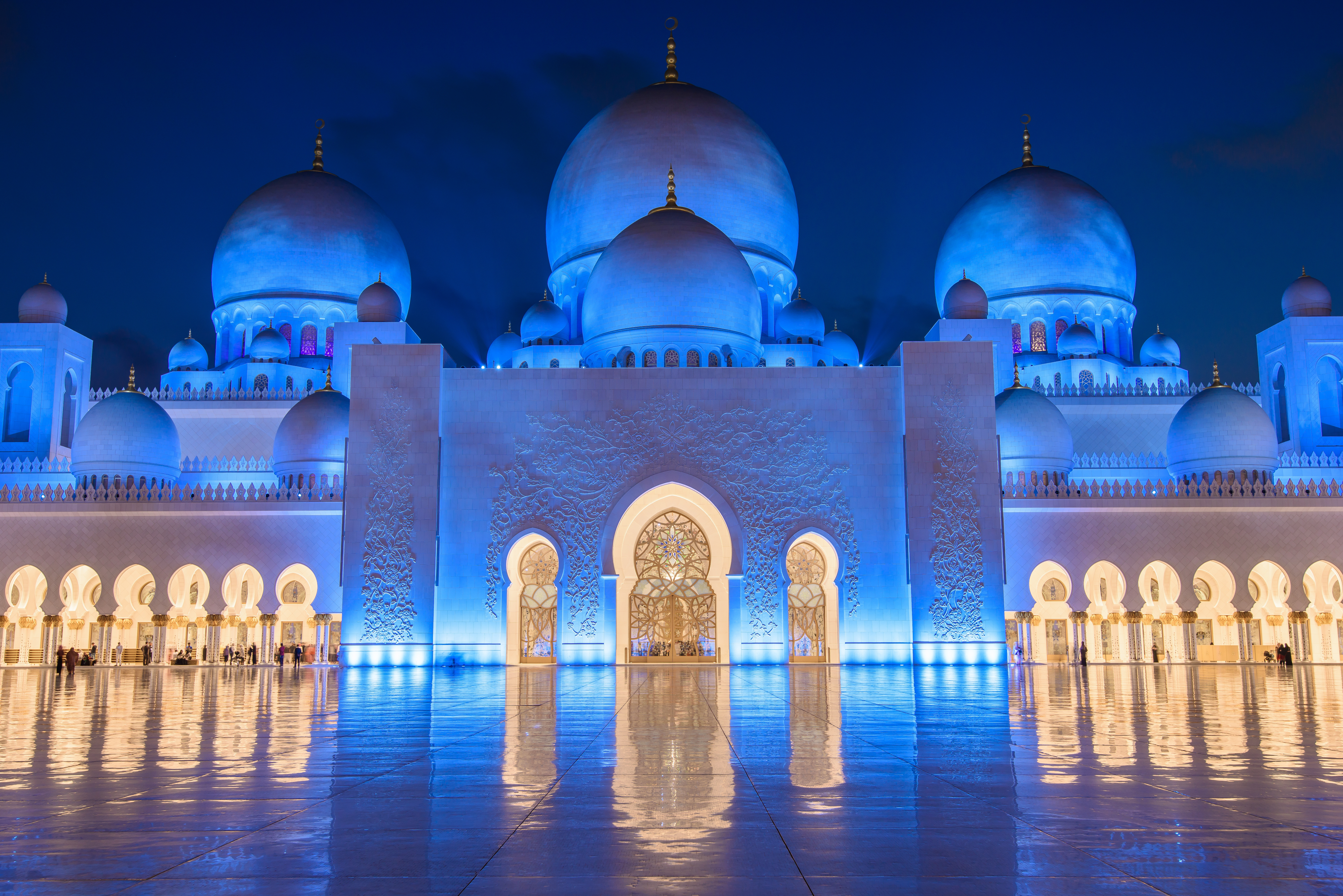 Abu Dhabi Architecture Dome Mosque Night Sheikh Zayed Grand Mosque United Arab Emirates 7360x4912