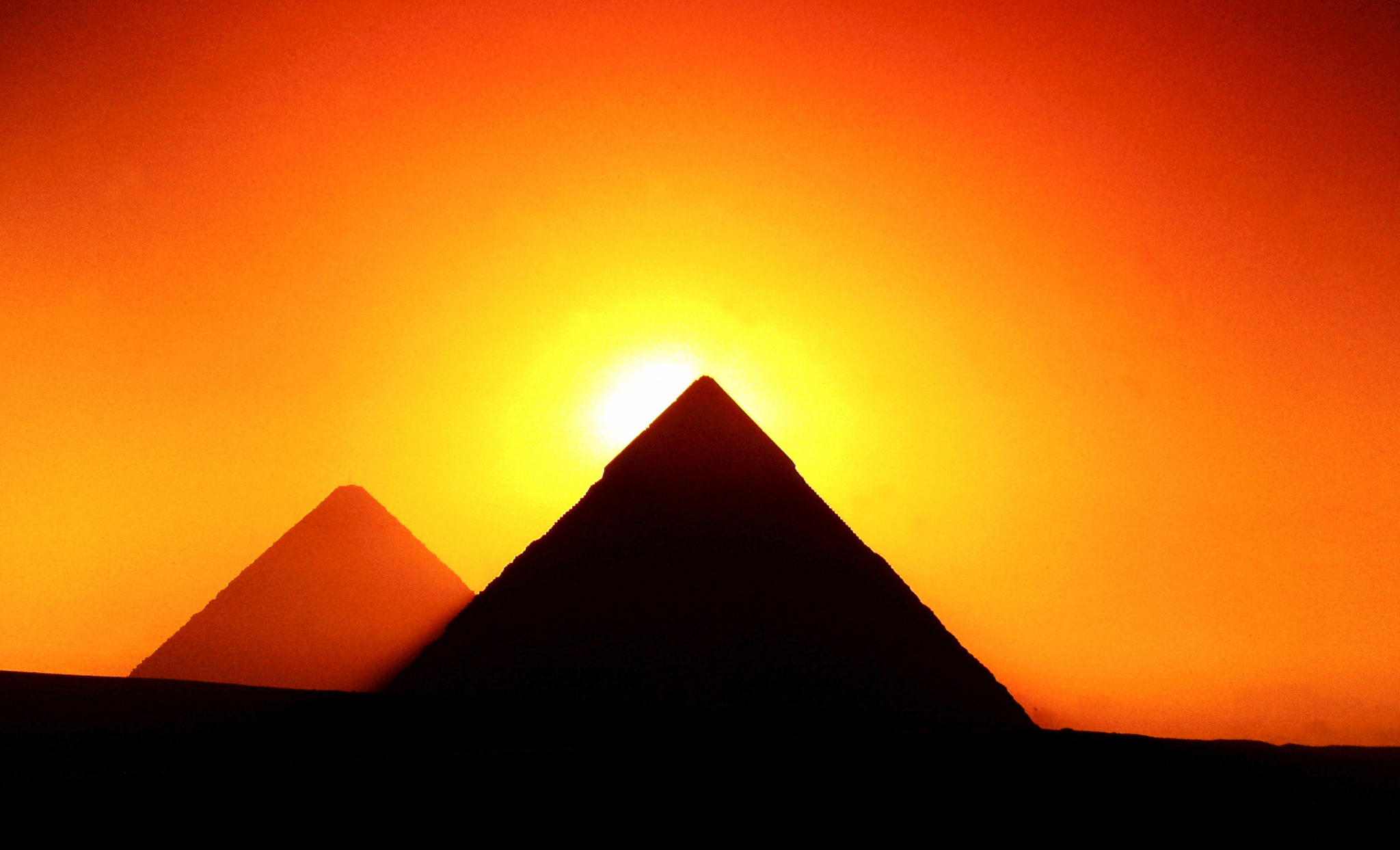 Egypt Pyramid Silhouette Sun Sunset 2048x1243