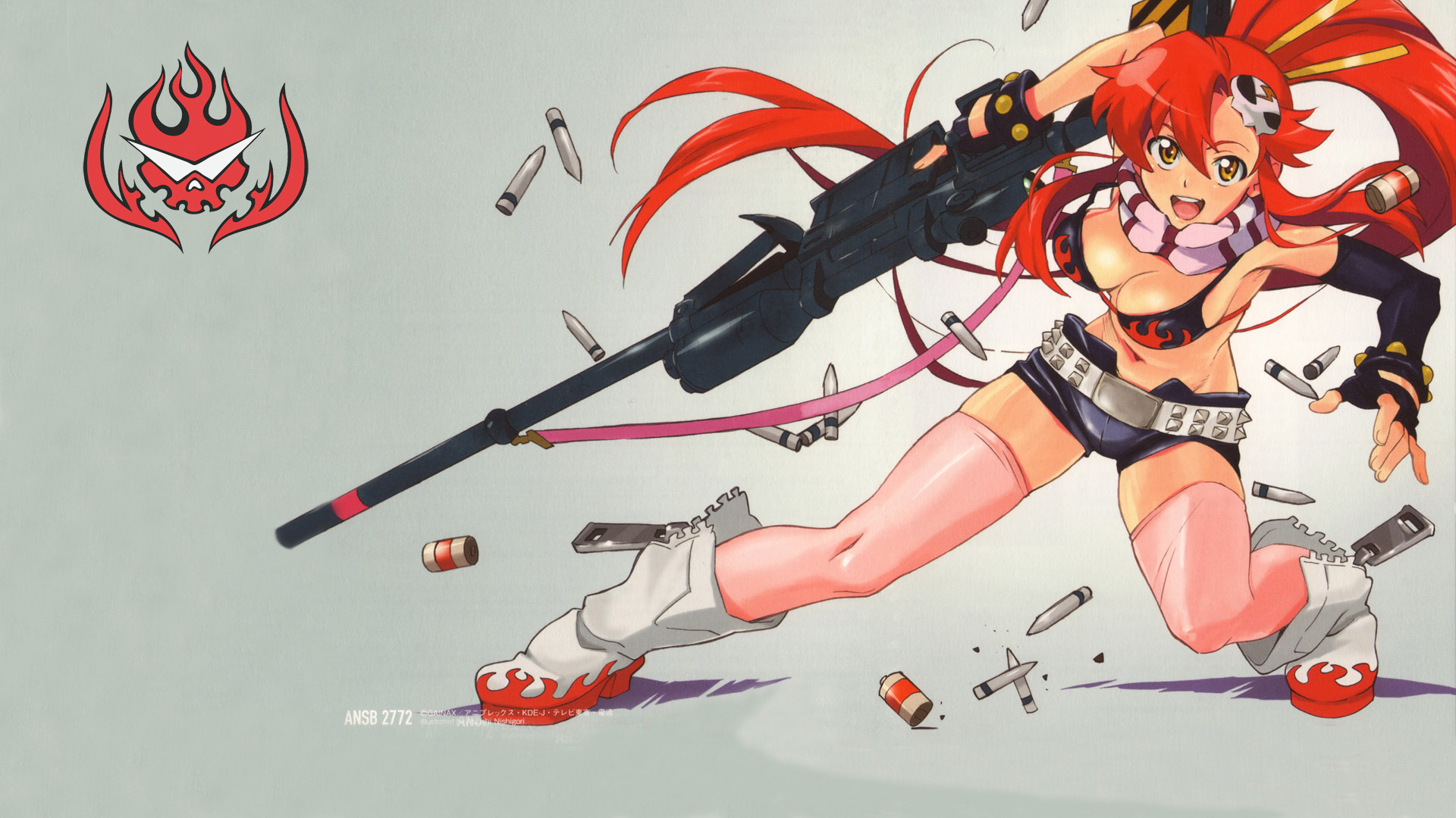 Anime Bikini Boots Bullet Girl Gun Long Hair Red Hair Scarf Shorts Sniper Rifle Tengen Toppa Gurren  1920x1080