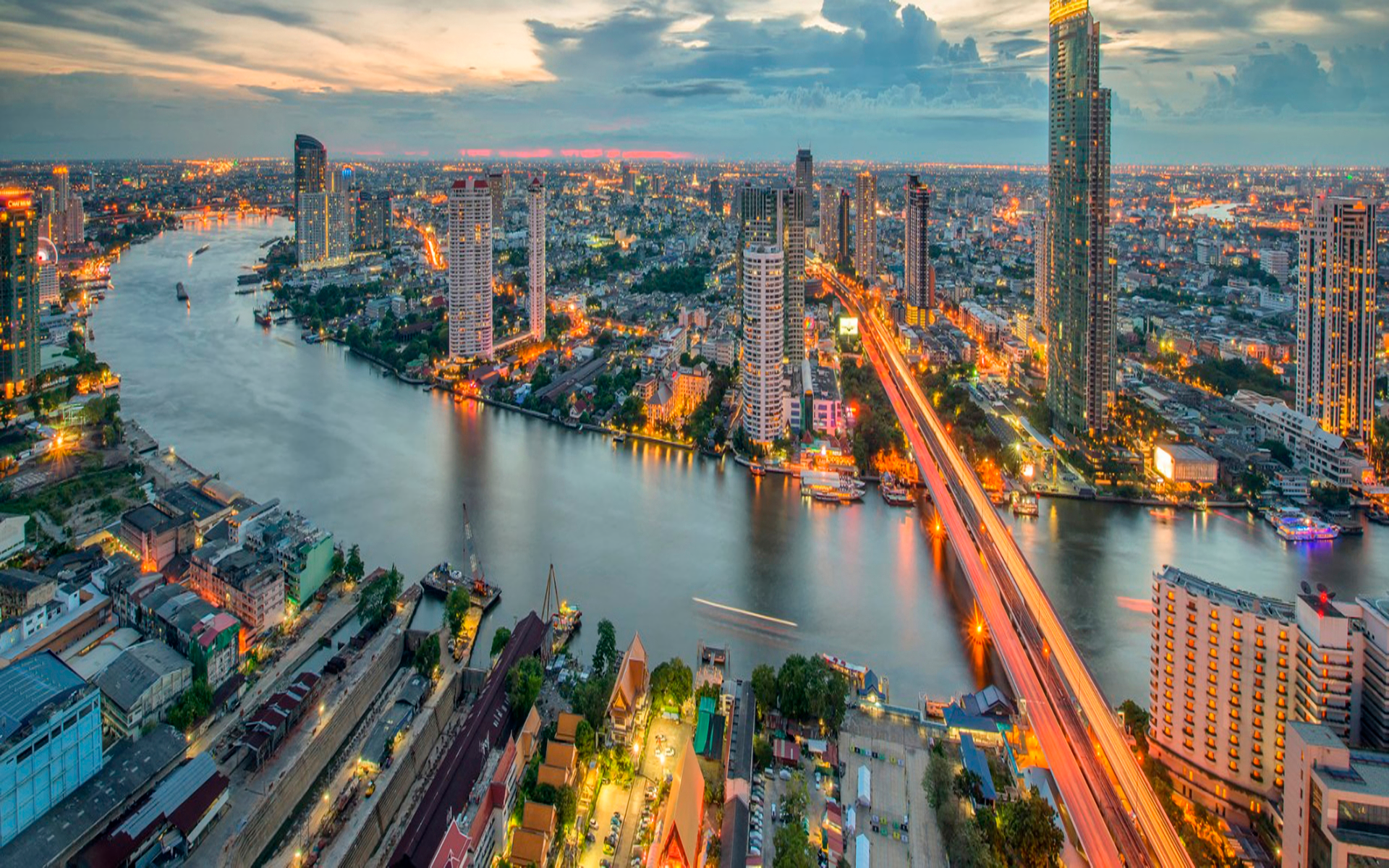 Bangkok Building City Cityscape Light Man Made Night Thailand 1920x1200