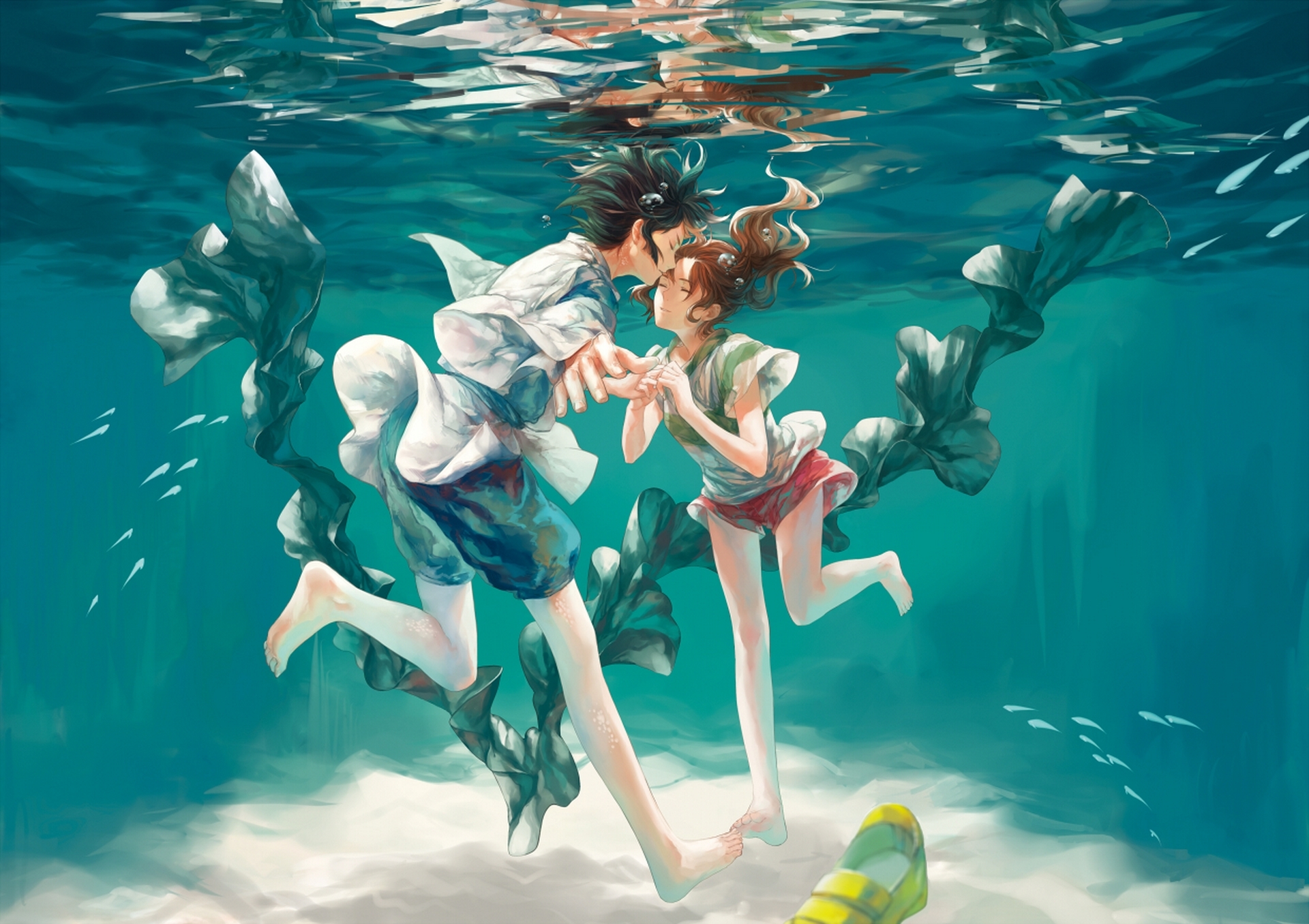 Brown Hair Couple Girl Spirited Away Underwater 1920x1356