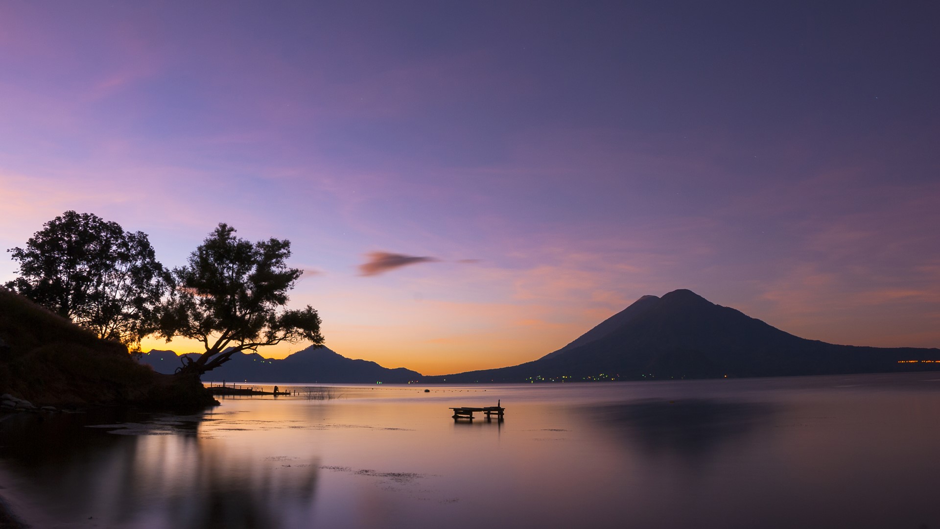 Nature Landscape Trees Clouds Water Mountains Sky Sunset Lights Long Exposure Guatemala 1920x1080