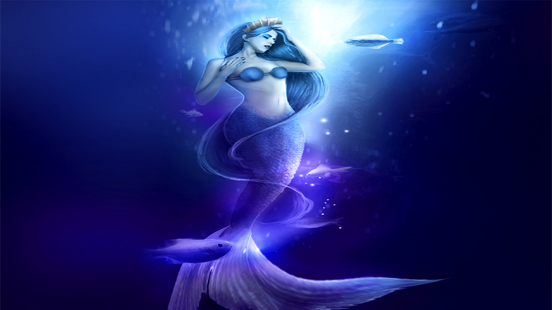 Blue Fantasy Fish Mermaid Underwater 1920x1080