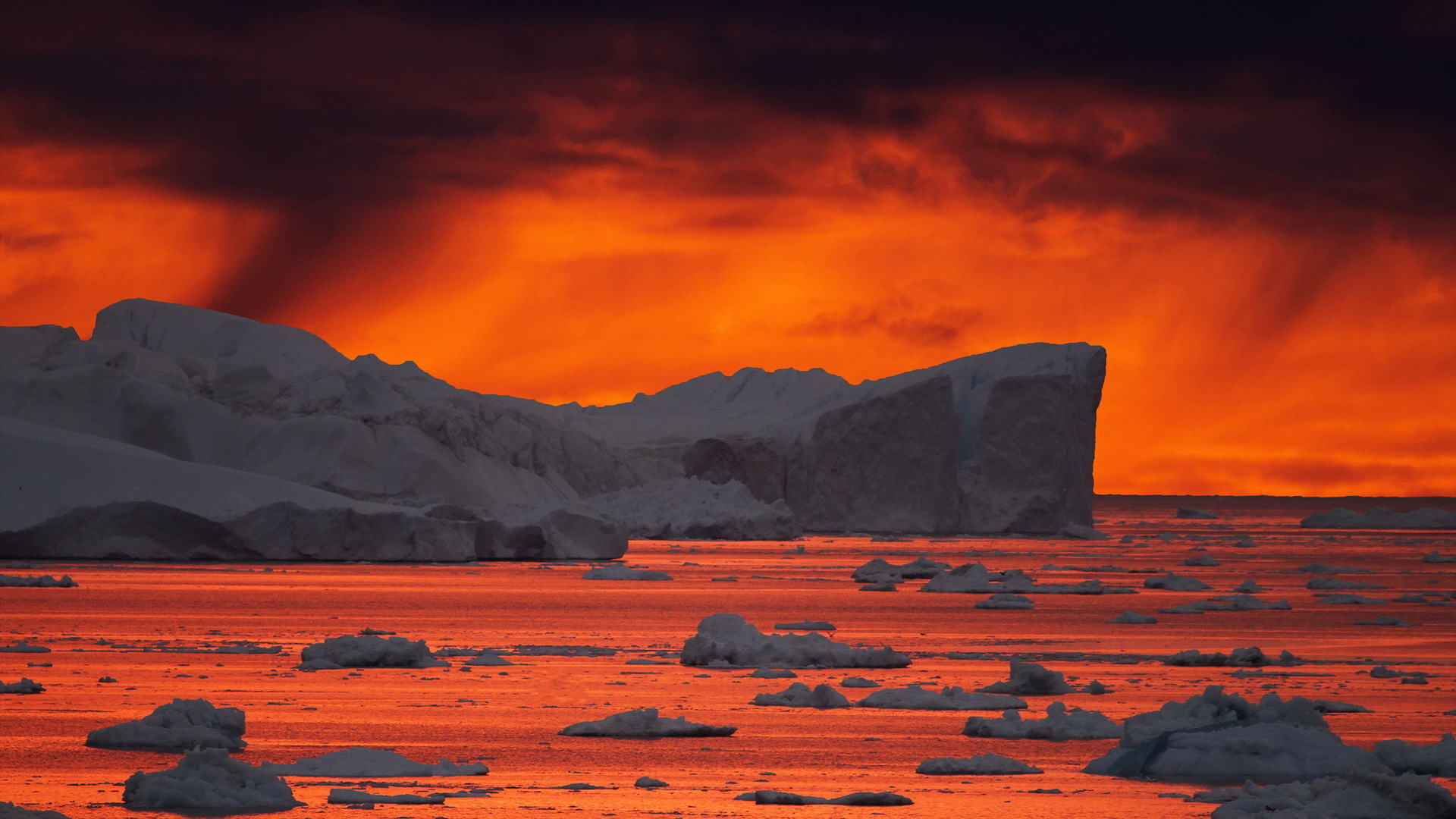Iceberg Nature Ocean Sunset Orange Color 1920x1080