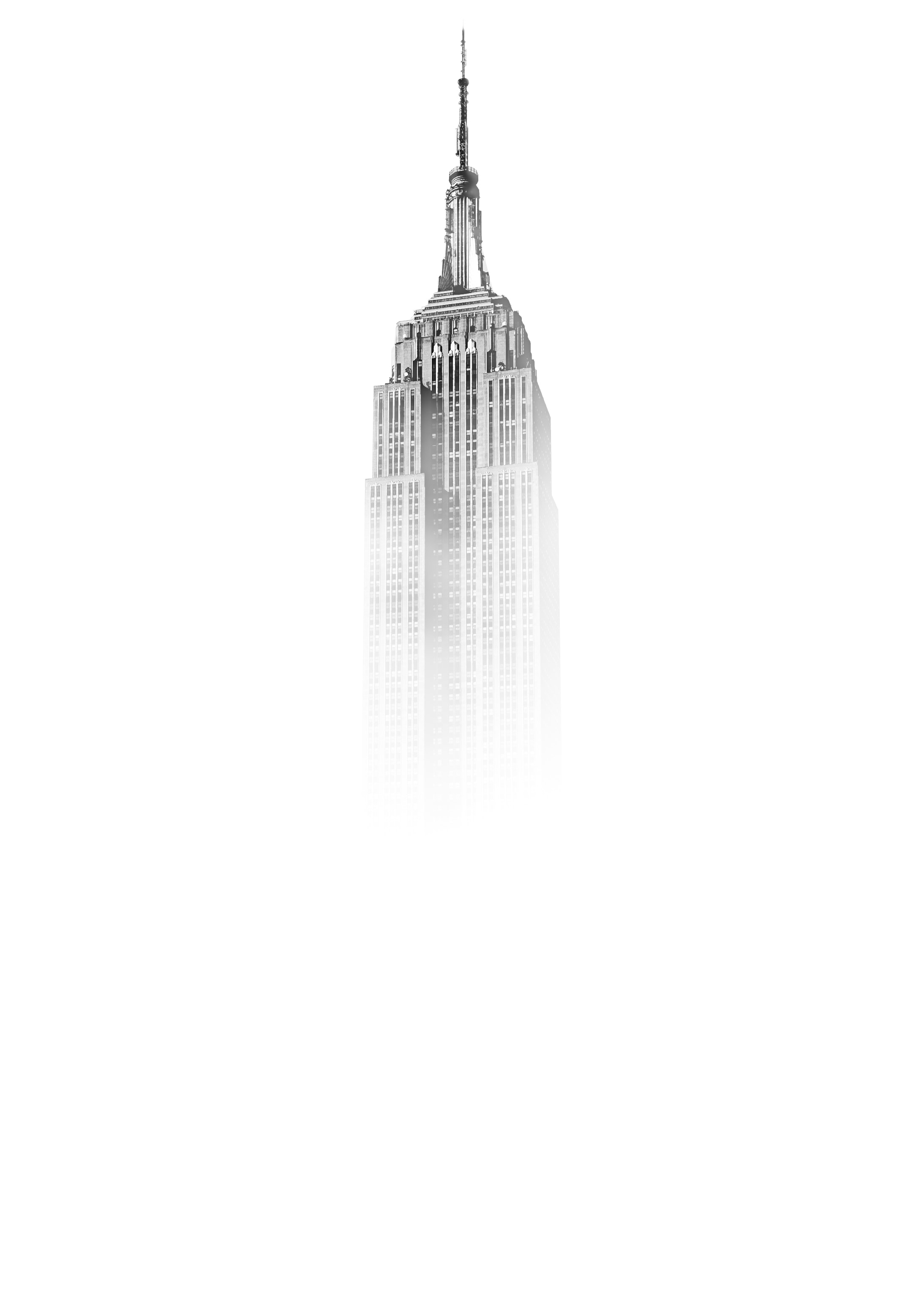 Empire State Building New York City Skyscraper Monochrome USA White Background 2185x3059