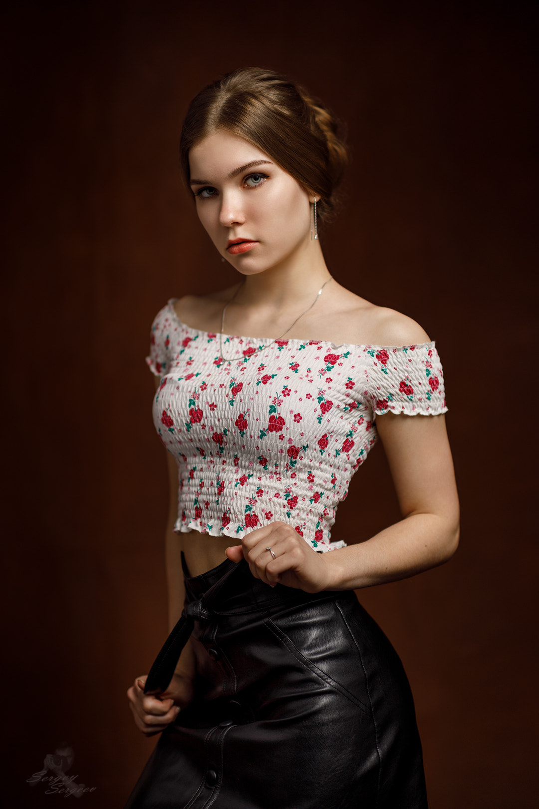 Sergey Sergeev Women Brunette Hairbun Makeup Blouse Necklace Skirt Leather Holding Clothes Simple Ba 1080x1620