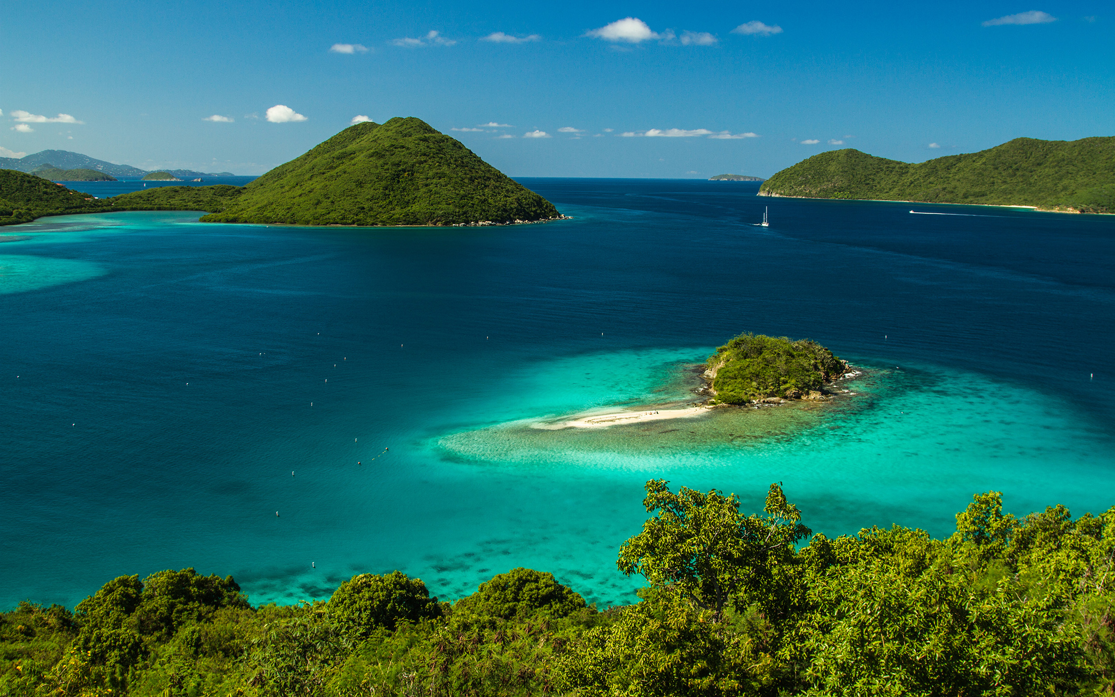 Blue Horizon Island Nature Ocean Seascape Tropical Tropics 3840x2400