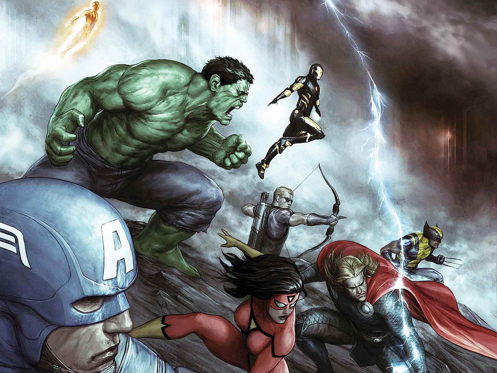 Captain America Hawkeye Hulk Human Torch Marvel Comics Iron Man Spider Woma...
