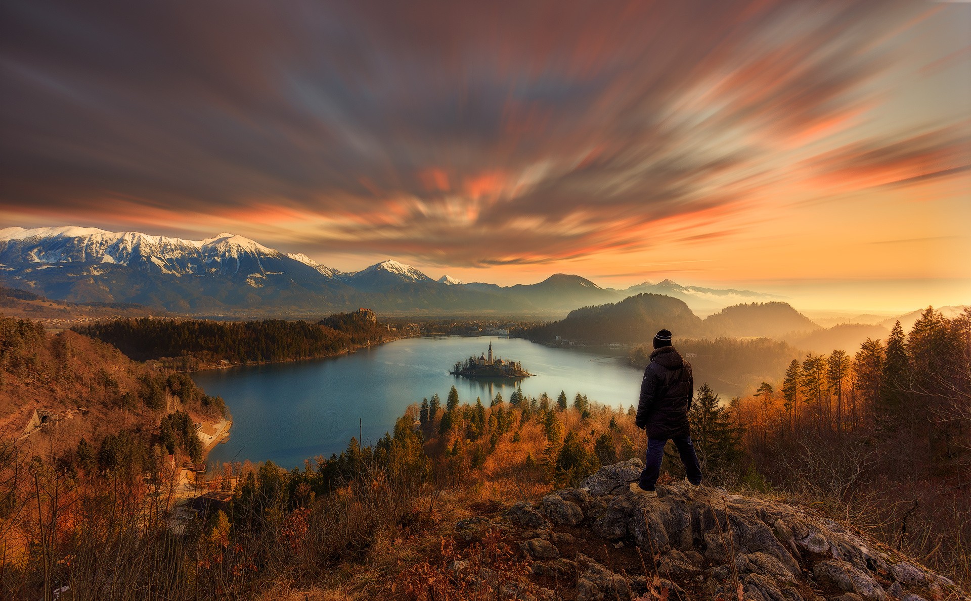 Earth Lake Bled People Sky Sunset 1920x1190