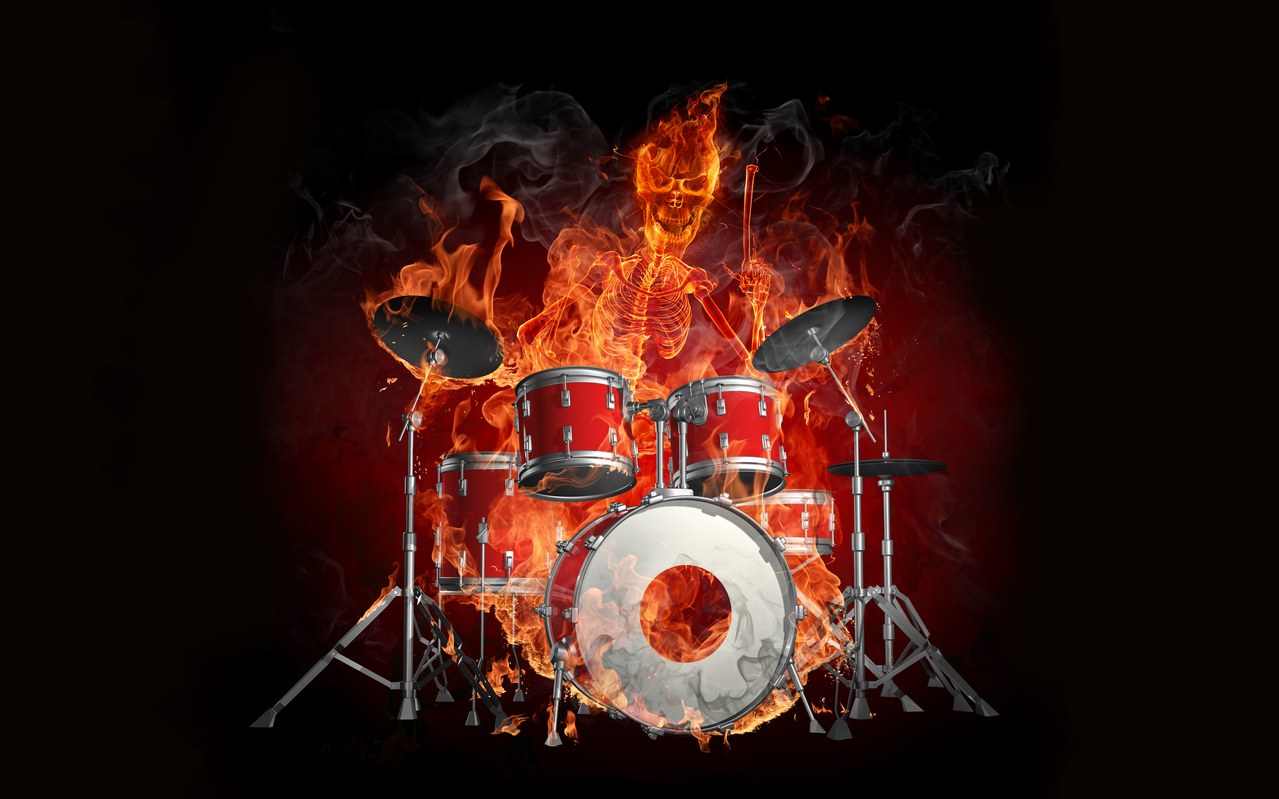 Drum Set Flame Skeleton 2560x1600