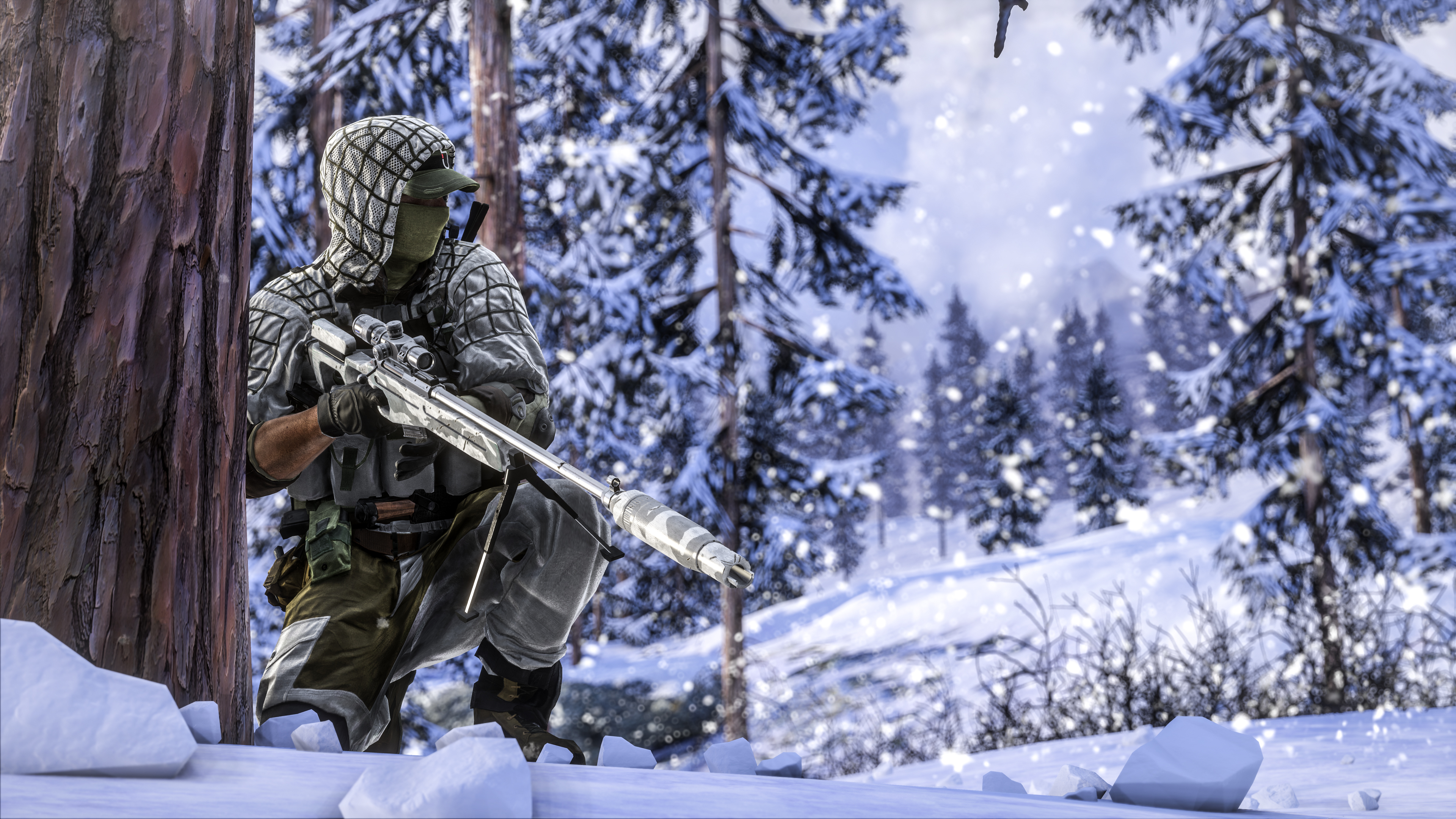 Battlefield 4 Sniper Sniper Rifle Soldier Winter 3840x2160