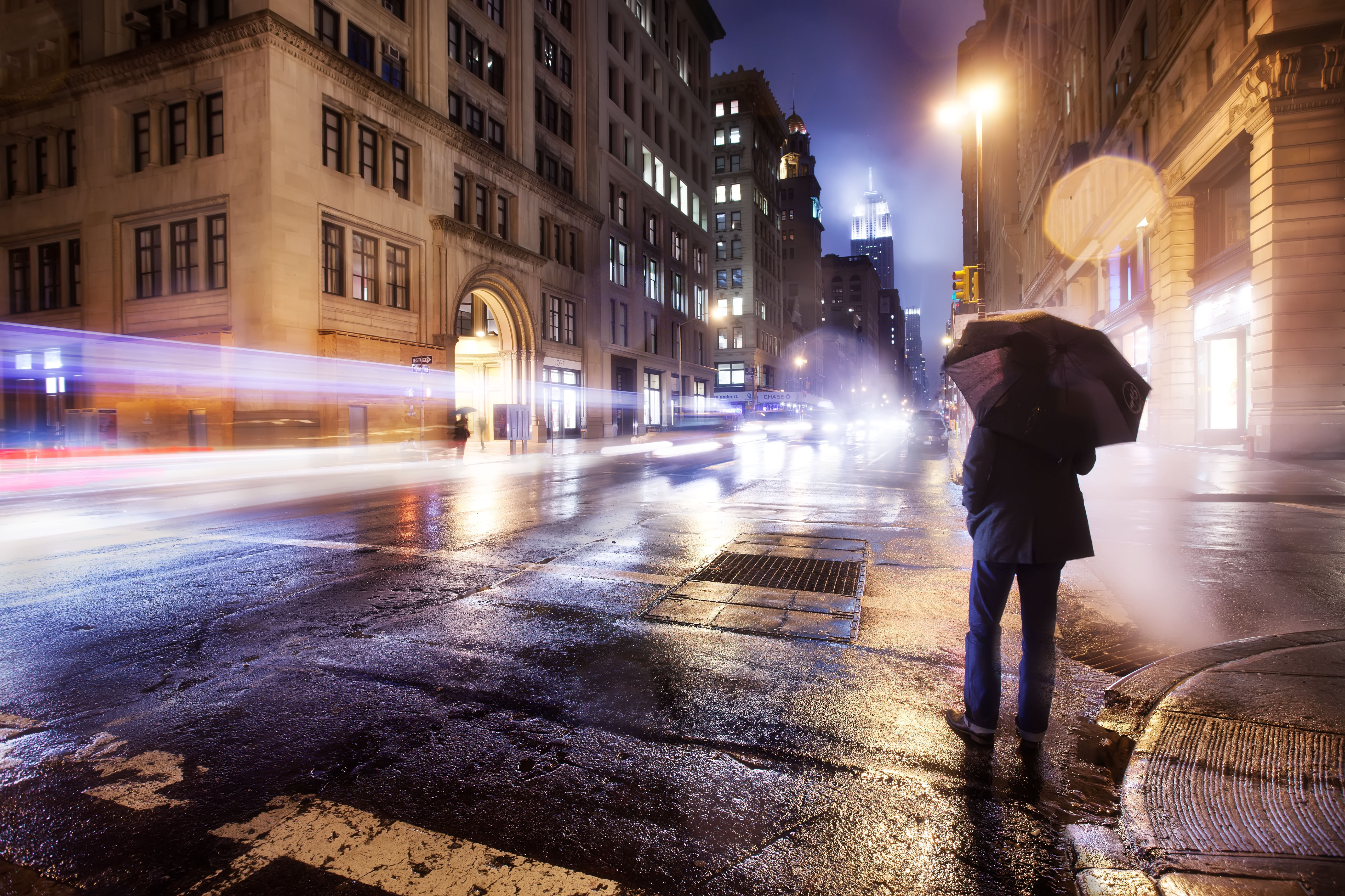 Building City Light Night Reflection Road Street Time Lapse Umbrella 5616x3744