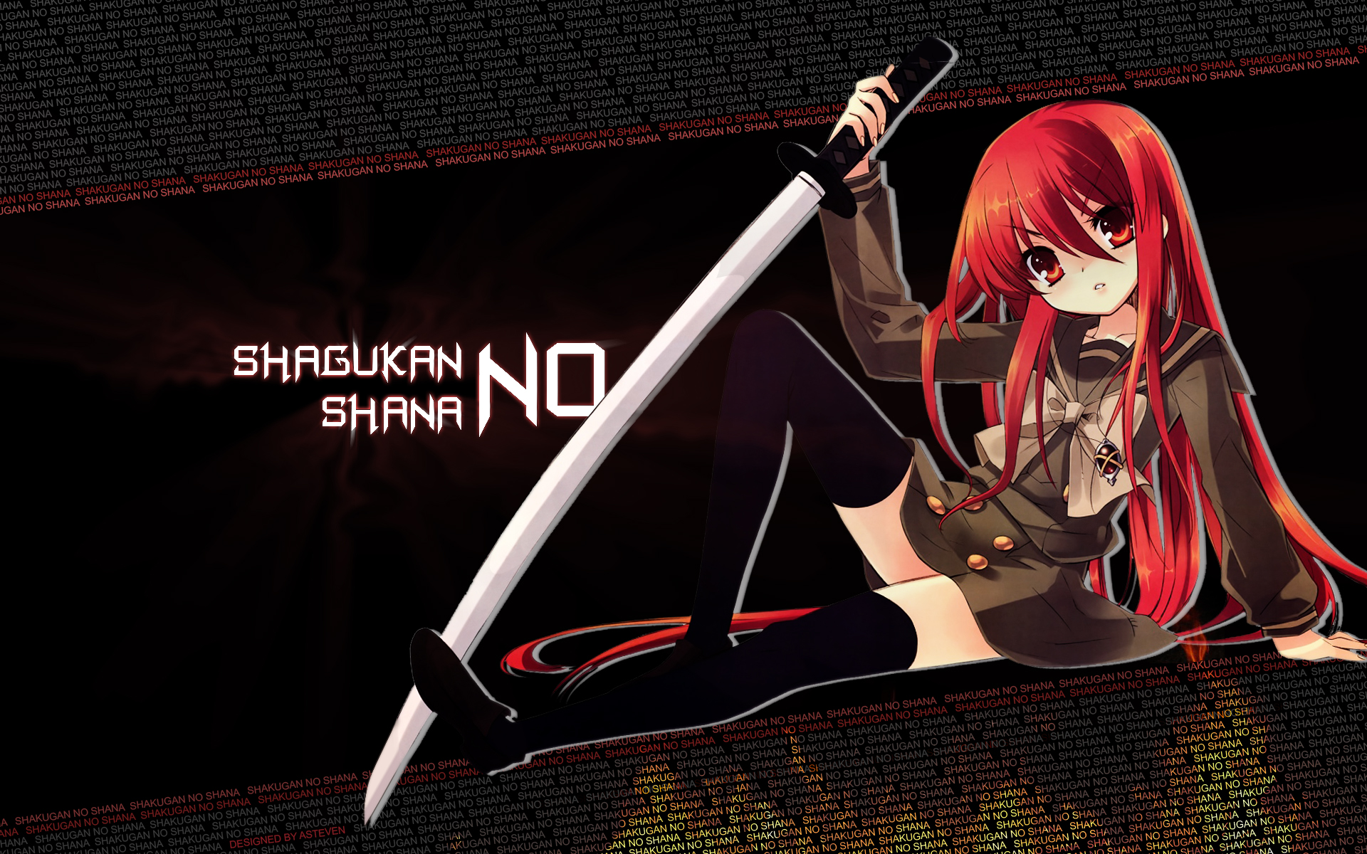 Katana Red Hair Shakugan No Shana Shana Shakugan No Shana Sitting Skirt Sword Thigh Highs Weapon Bow 1920x1200
