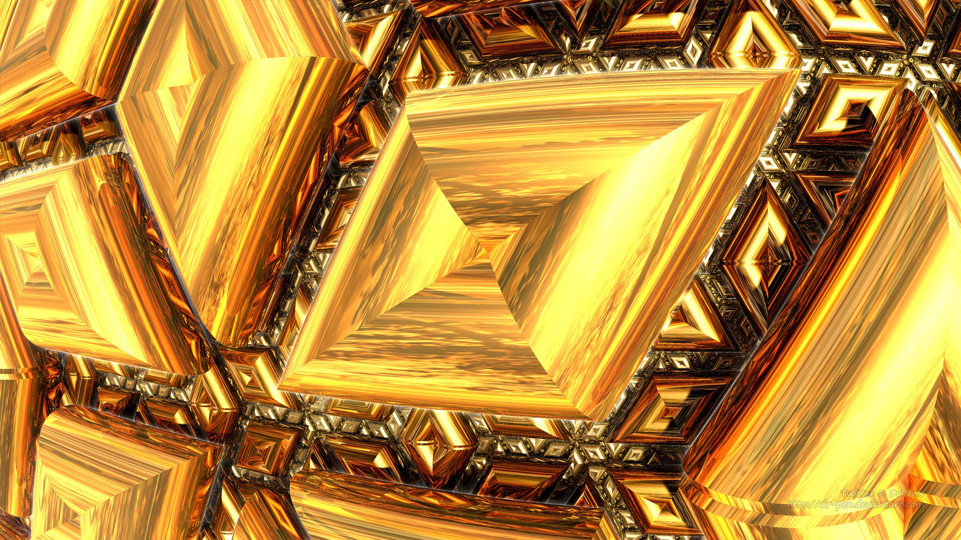 3d Abstract Artistic Cgi Digital Art Fractal Gems Geometry Gold Mandelbulb 3d Yellow Orange Color 1920x1080