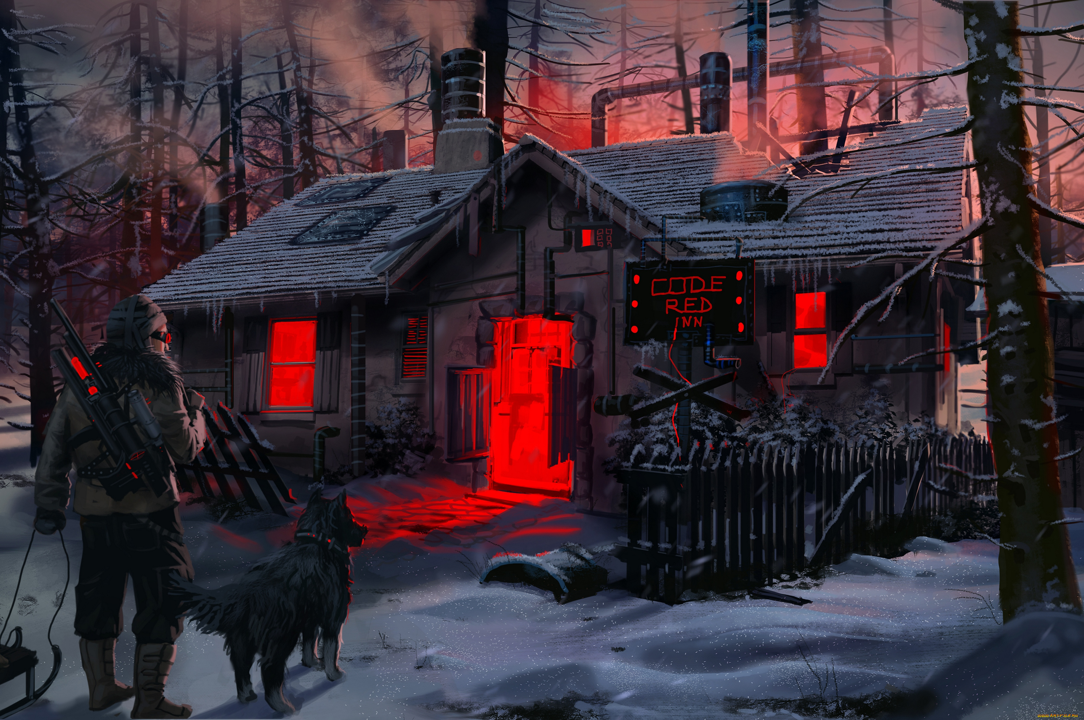 Artwork Digital Snow Dog House Dangerous Soldier 3500x2325