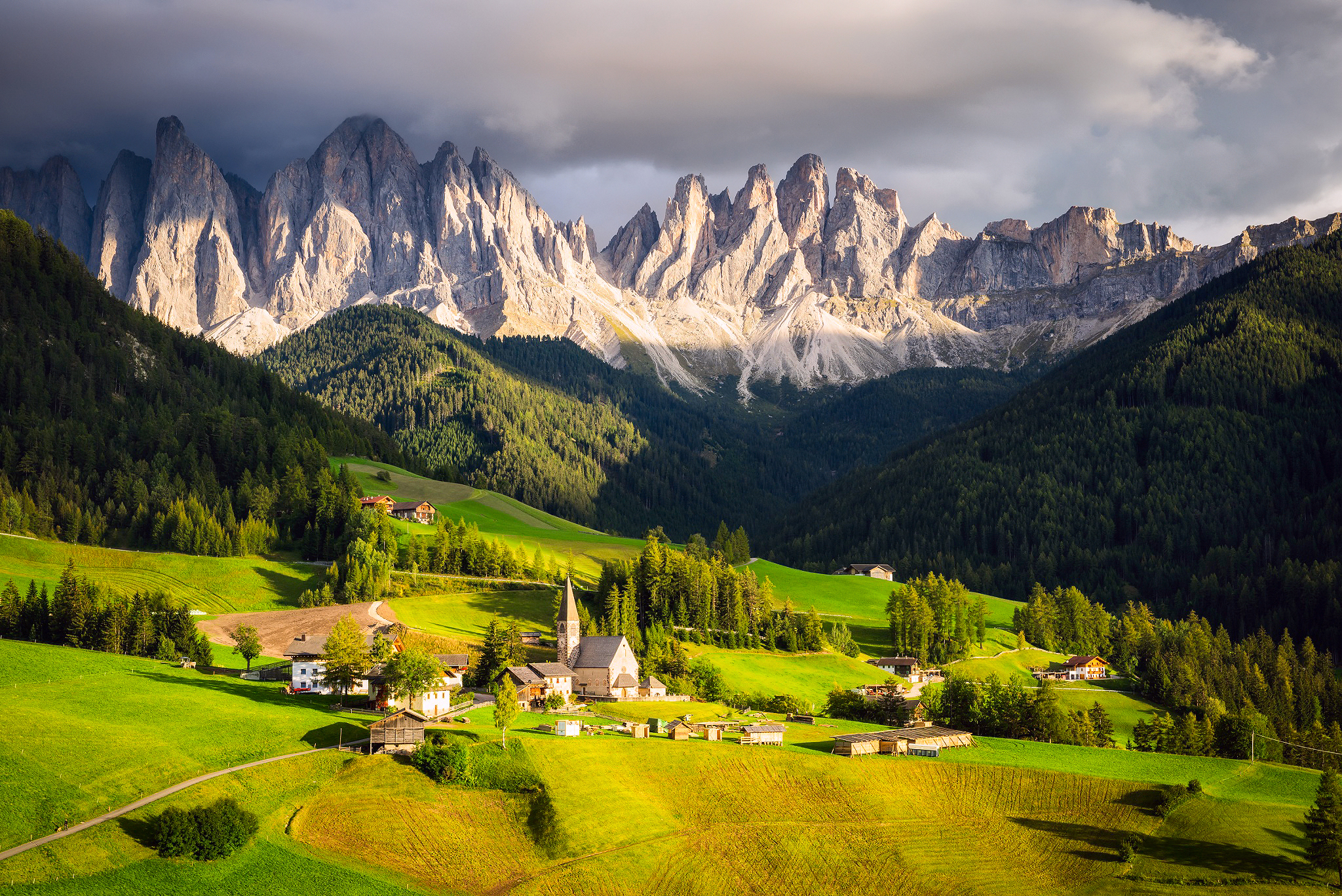 Alps Countryside Dolomites Earth Field Forest Grass House Italy Landscape Mountain Nature Valley Vil 2048x1367