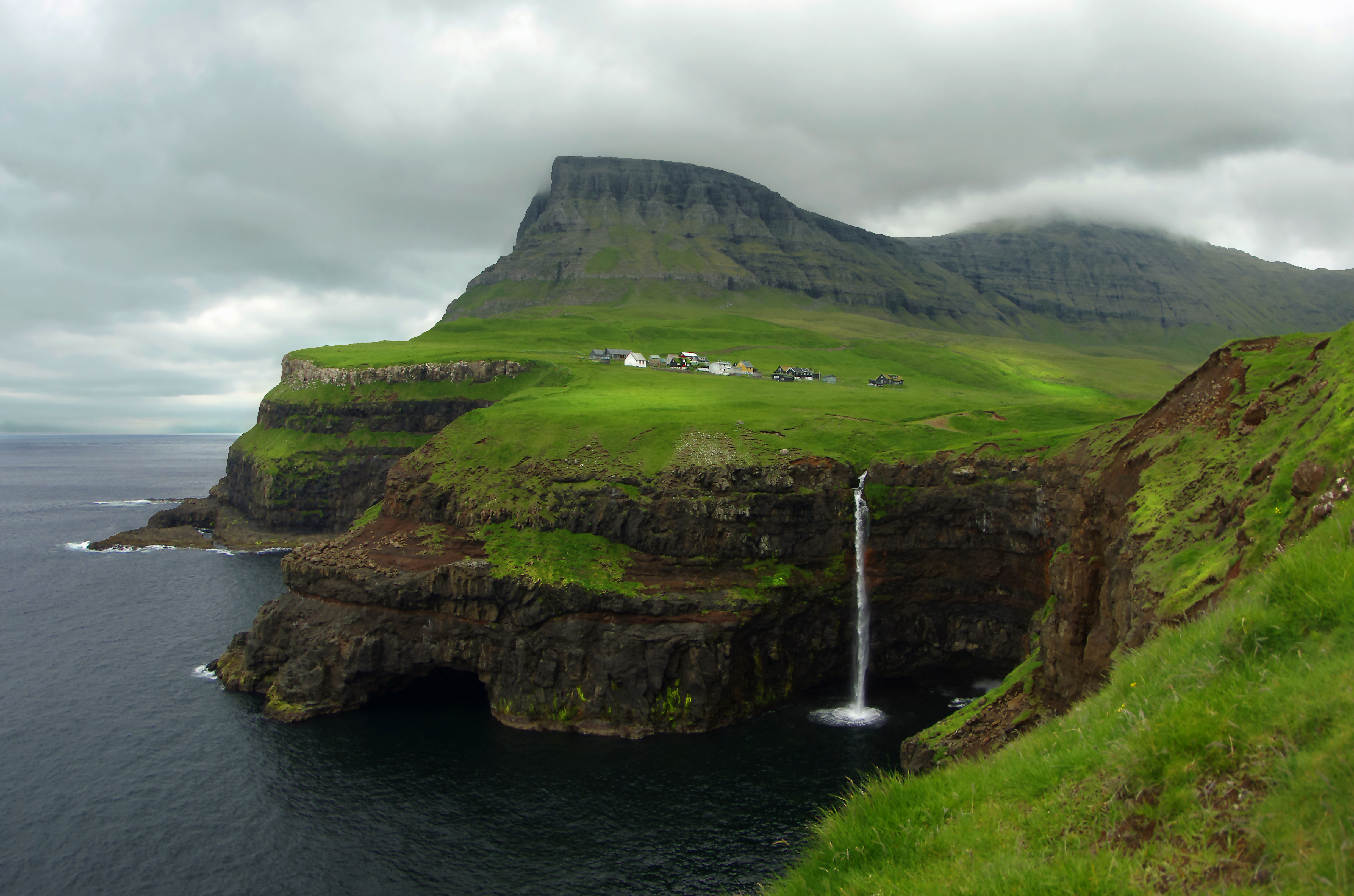 Cloud Coast Denmark Faroe Islands Gasadalur Scandinavia Village Waterfall 4928x3264