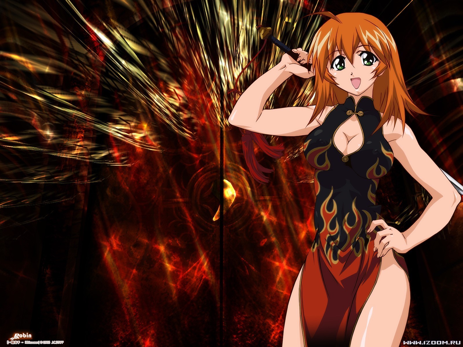Anime Black Dress Dress Green Eyes Hakufu Sonsaku Ikki Tousen Orange Hair Sword Weapon 1600x1200