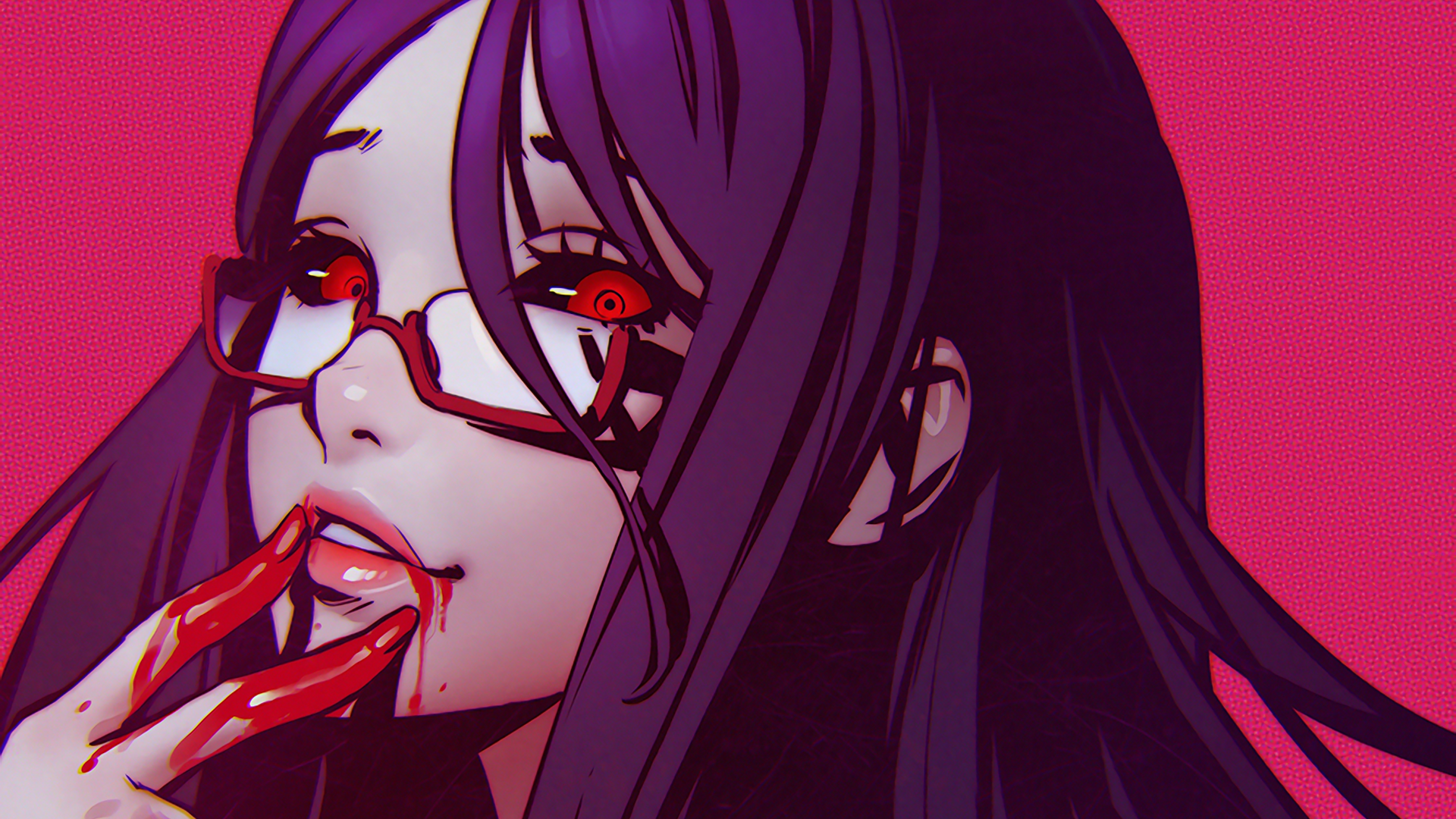 Blood Glasses Purple Hair Red Eyes Rize Kamishiro Smile Tokyo Ghoul 1920x1080