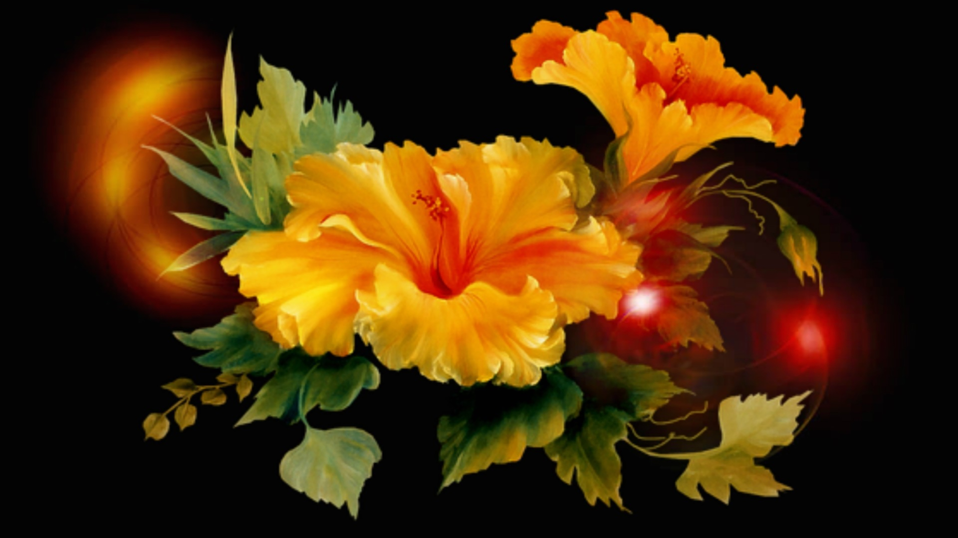 Artistic Flower Hibiscus Yellow Flower 1920x1080