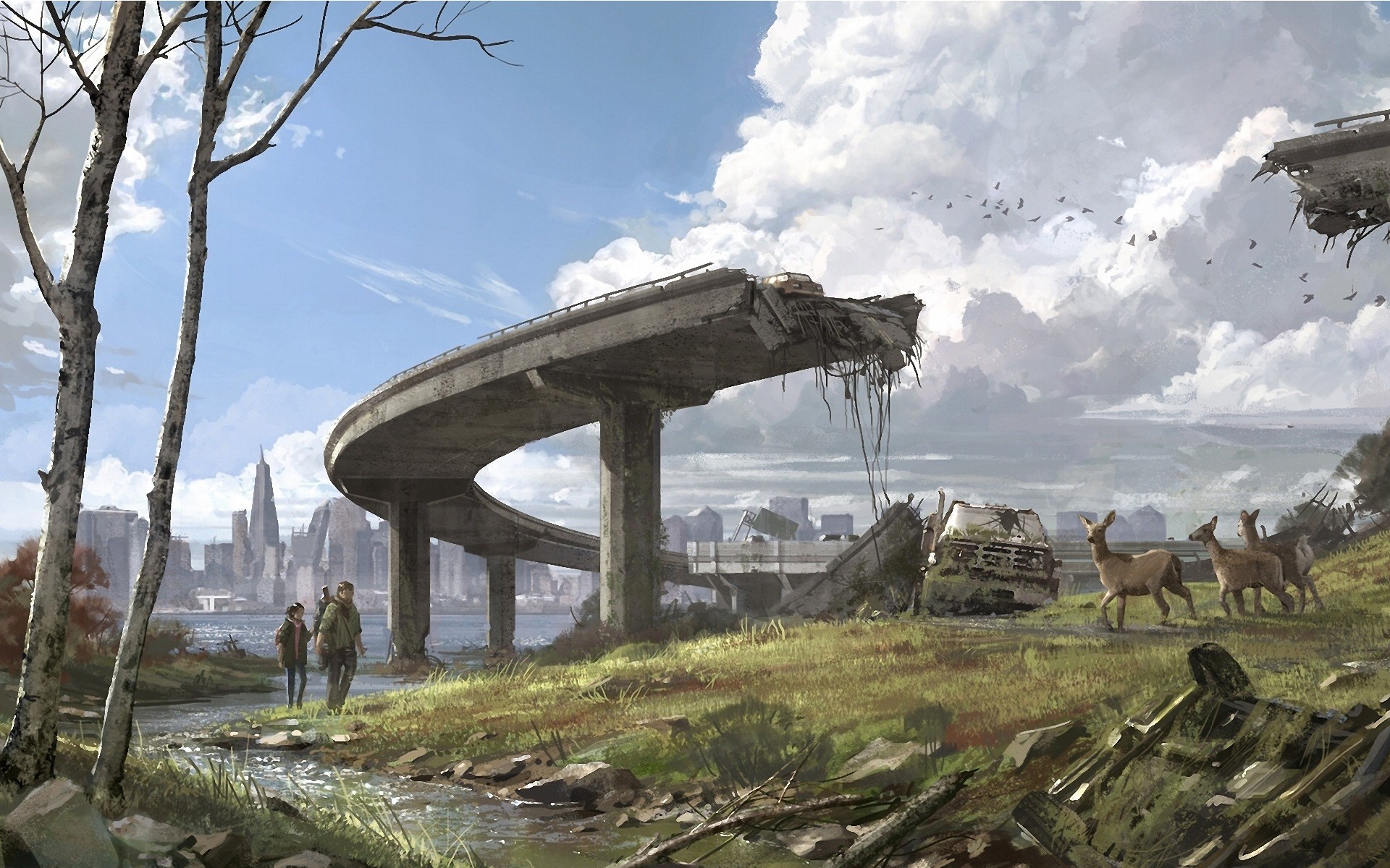 Bridge Deer Ellie The Last Of Us Joel The Last Of Us Post Apocalyptic The Last Of Us Wilderness 1920x1200