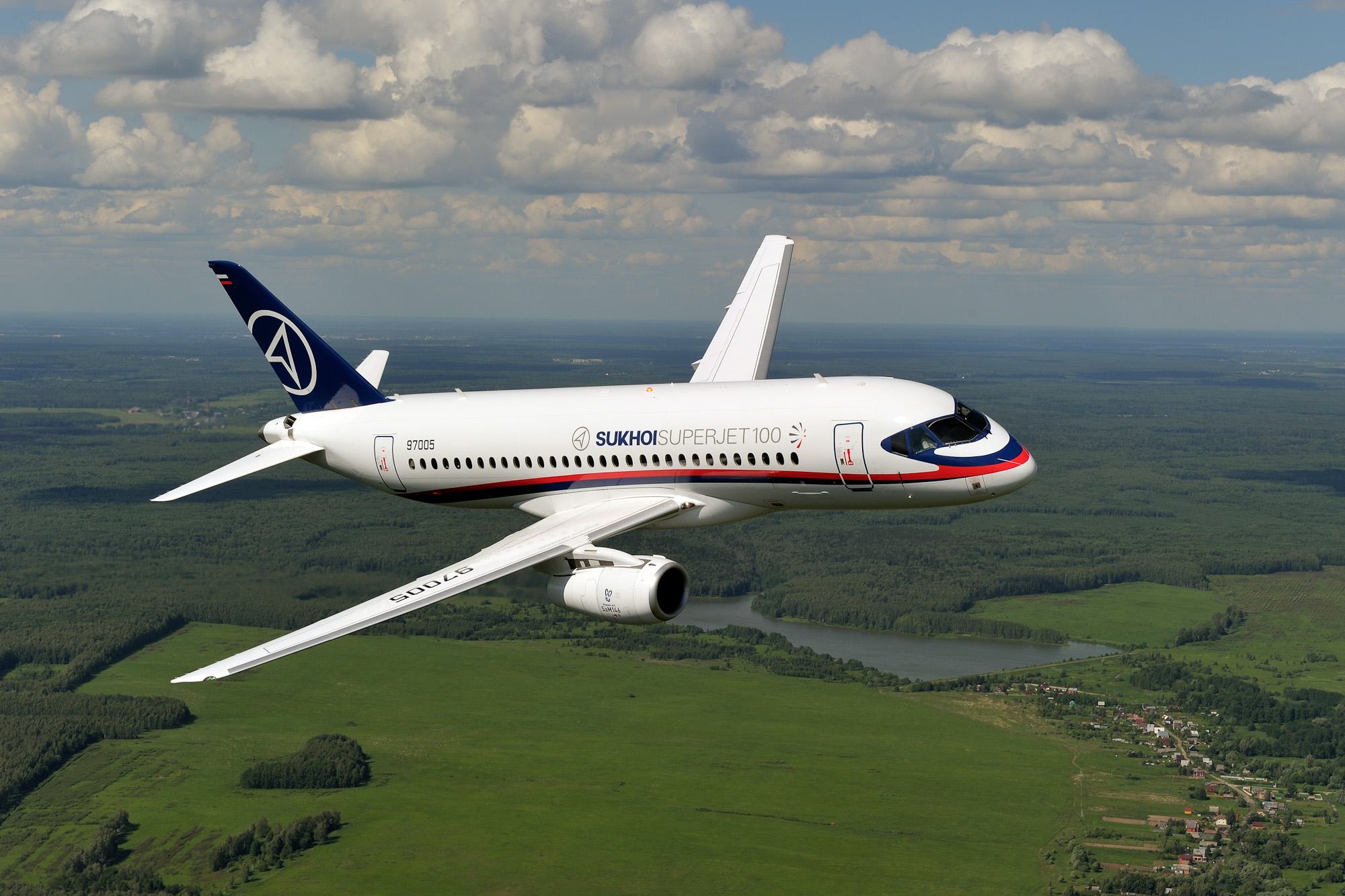 Airplane Cloud Jet Sukhoi Superjet 100 2000x1333